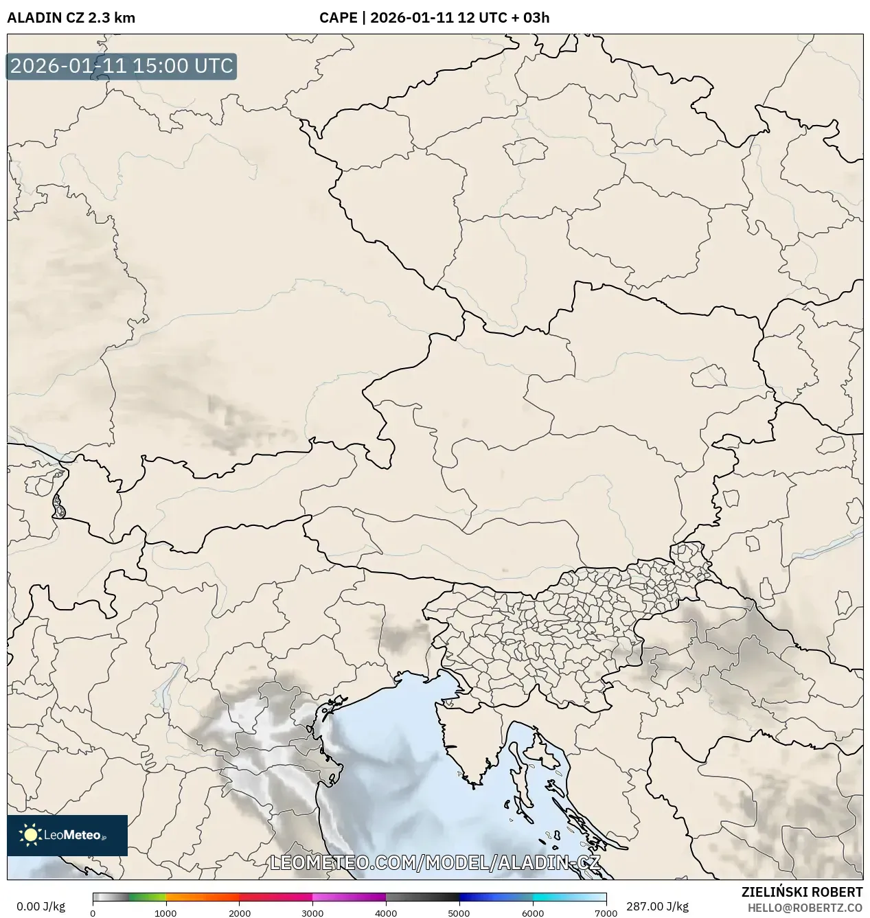 ALADIN CZ 2.3 km model - Avusturya, CAPE