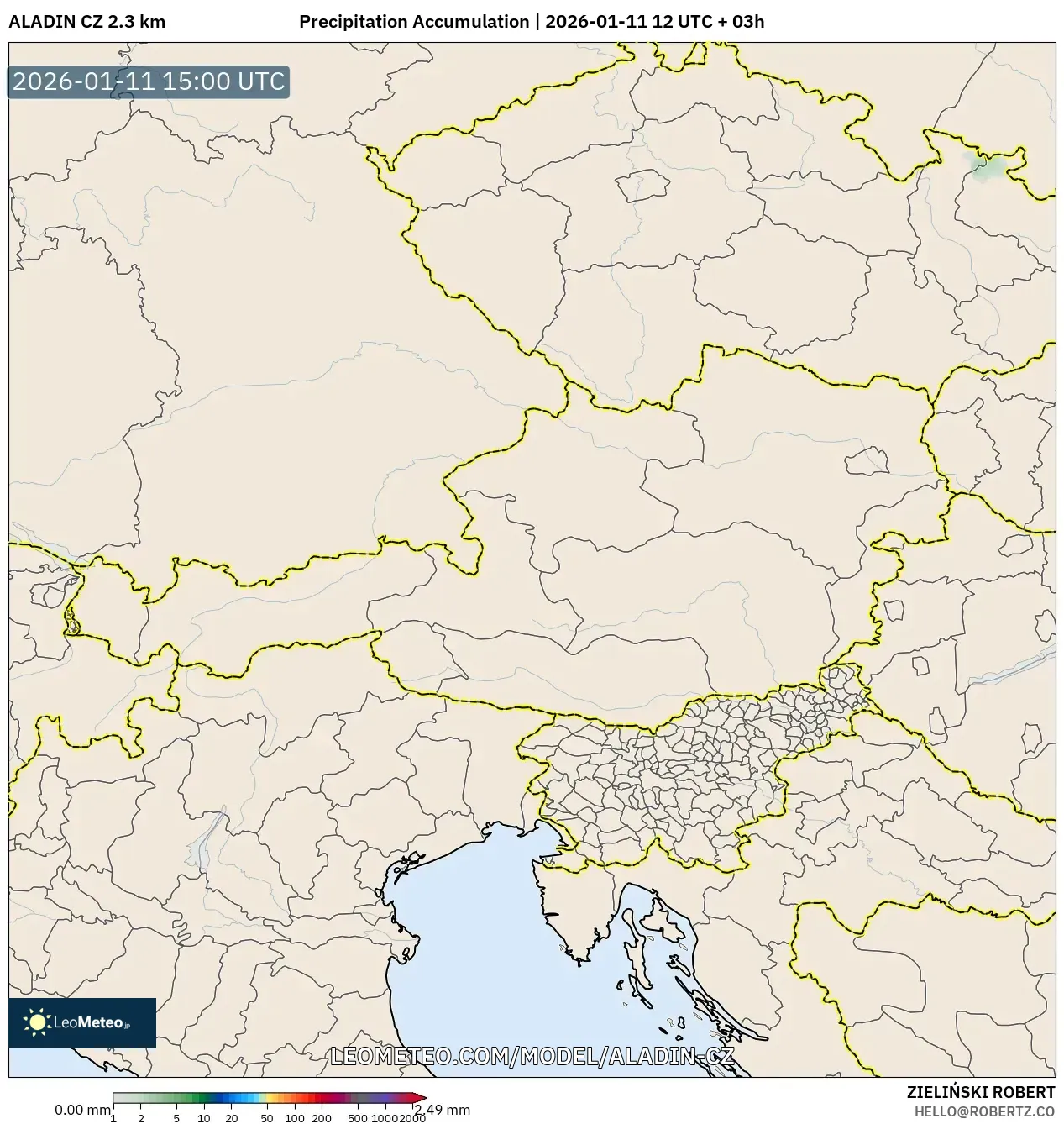 ALADIN CZ 2.3 km model - Avusturya, Yağış Birikimi
