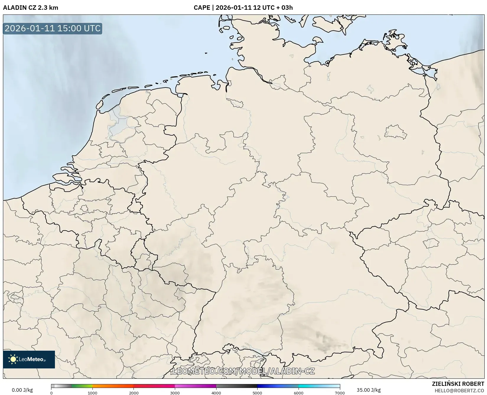 ALADIN CZ 2.3 km model - Almanya, CAPE