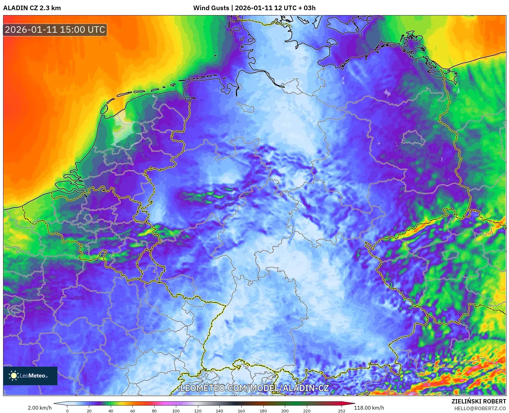 ALADIN CZ 2.3 km model - Almanya, Rüzgâr Esintileri