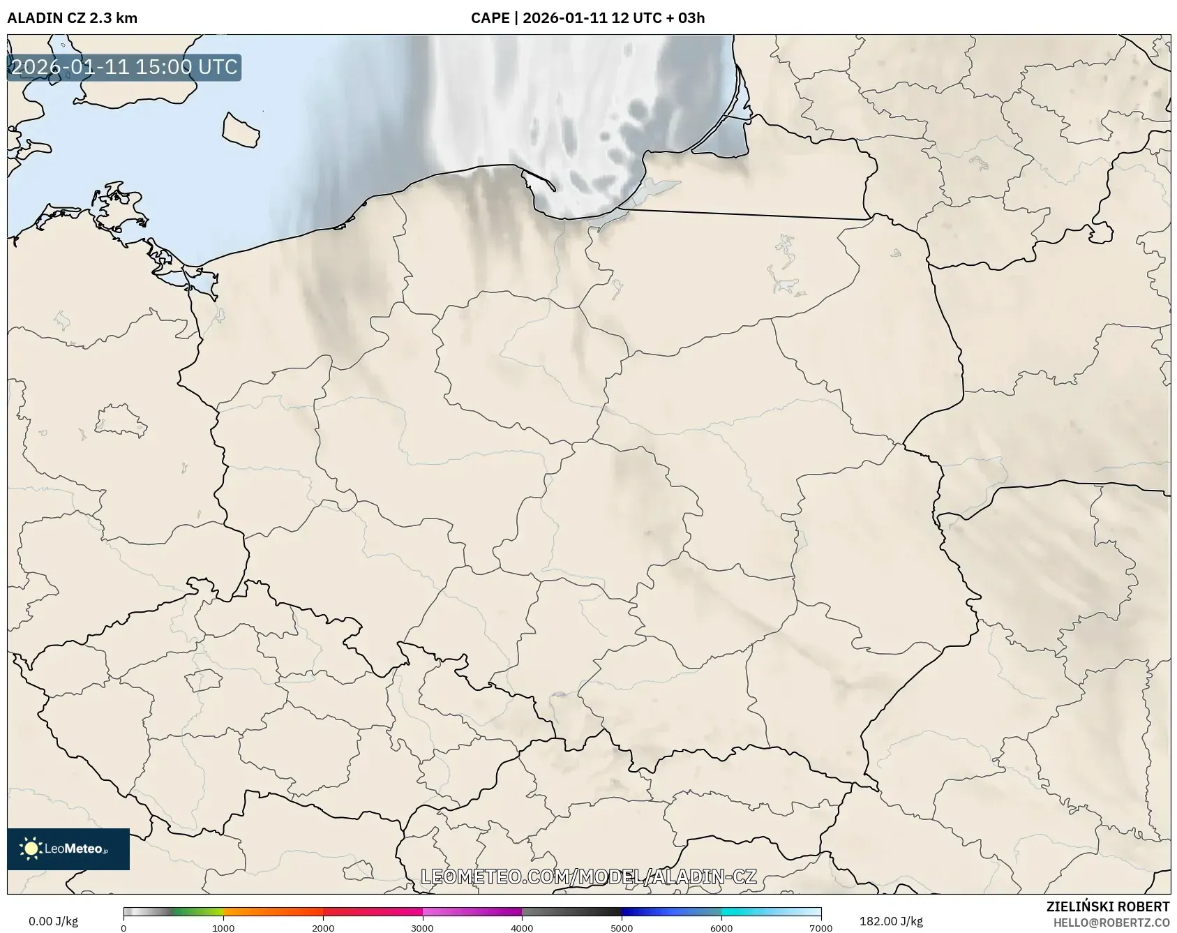 ALADIN CZ 2.3 km model - Polonya, CAPE