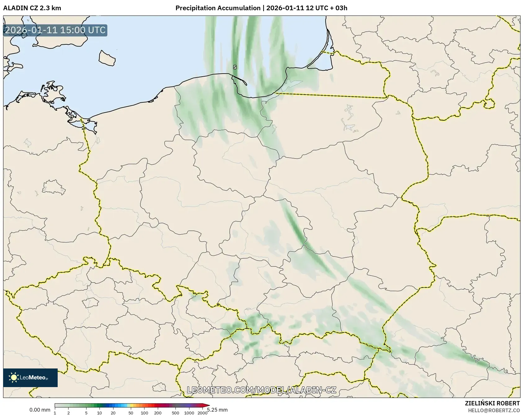 ALADIN CZ 2.3 km model - Polonya, Yağış Birikimi