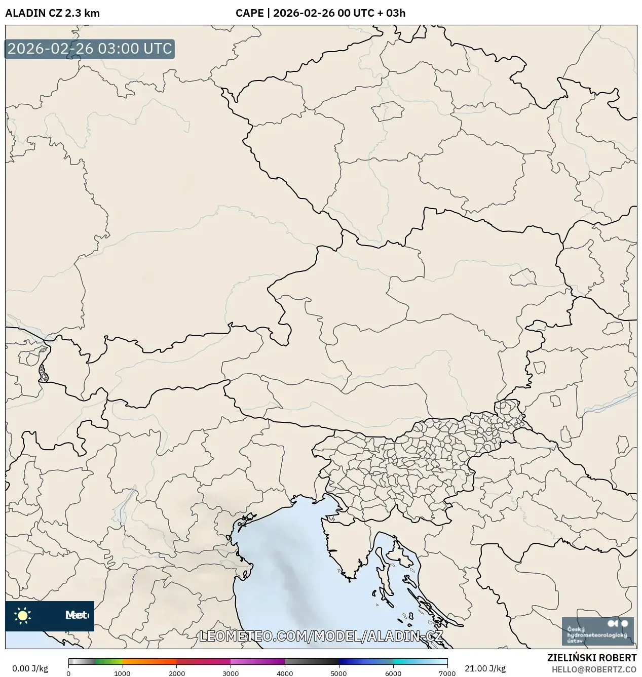 ALADIN CZ 2.3 km model - Avusturya, CAPE
