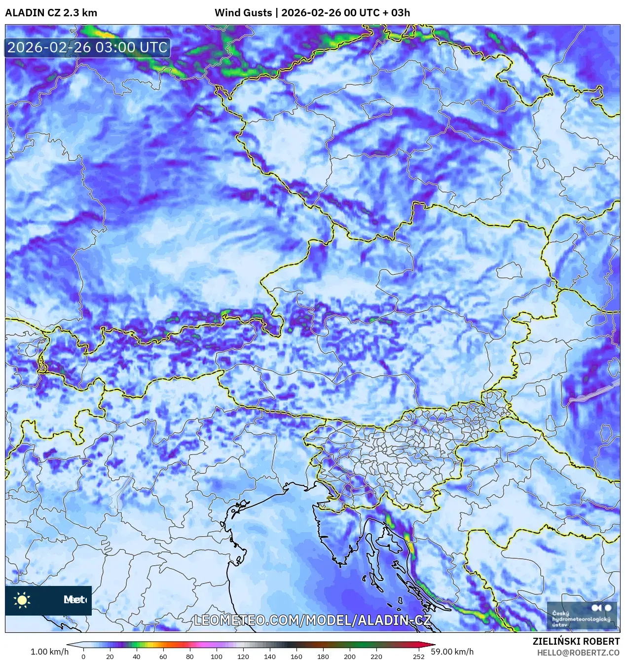 ALADIN CZ 2.3 km model - Avusturya, Rüzgâr Esintileri