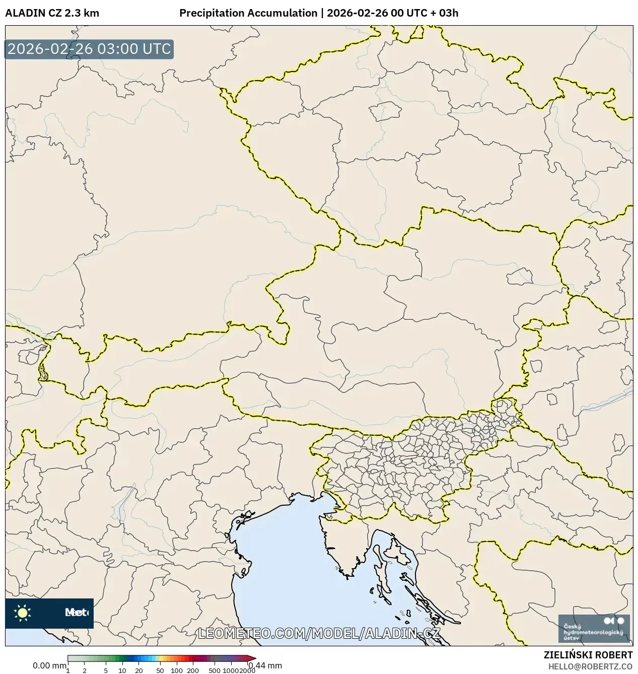 ALADIN CZ 2.3 km model - Avusturya, Yağış Birikimi