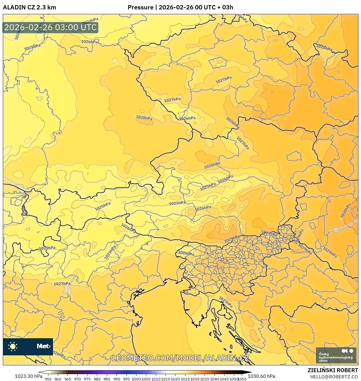ALADIN CZ 2.3 km model - Avusturya, Basınç