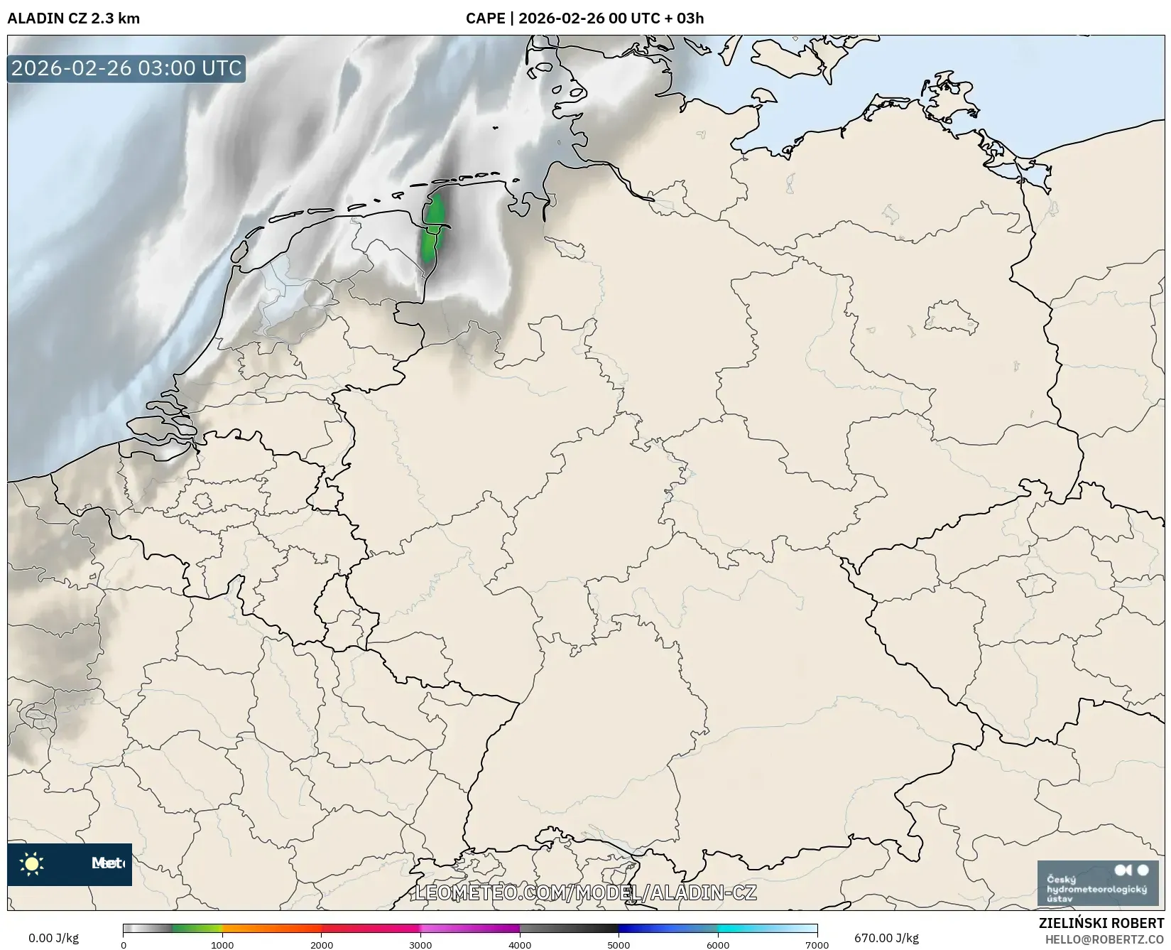 ALADIN CZ 2.3 km model - Almanya, CAPE
