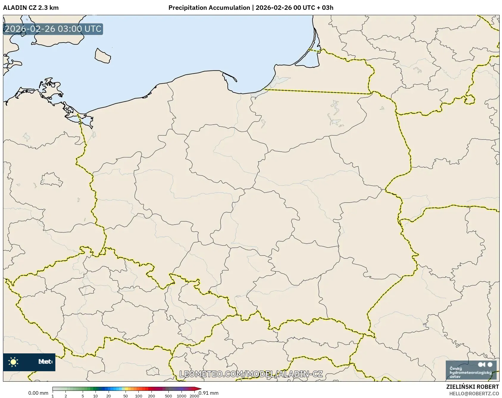 ALADIN CZ 2.3 km model - Polonya, Yağış Birikimi