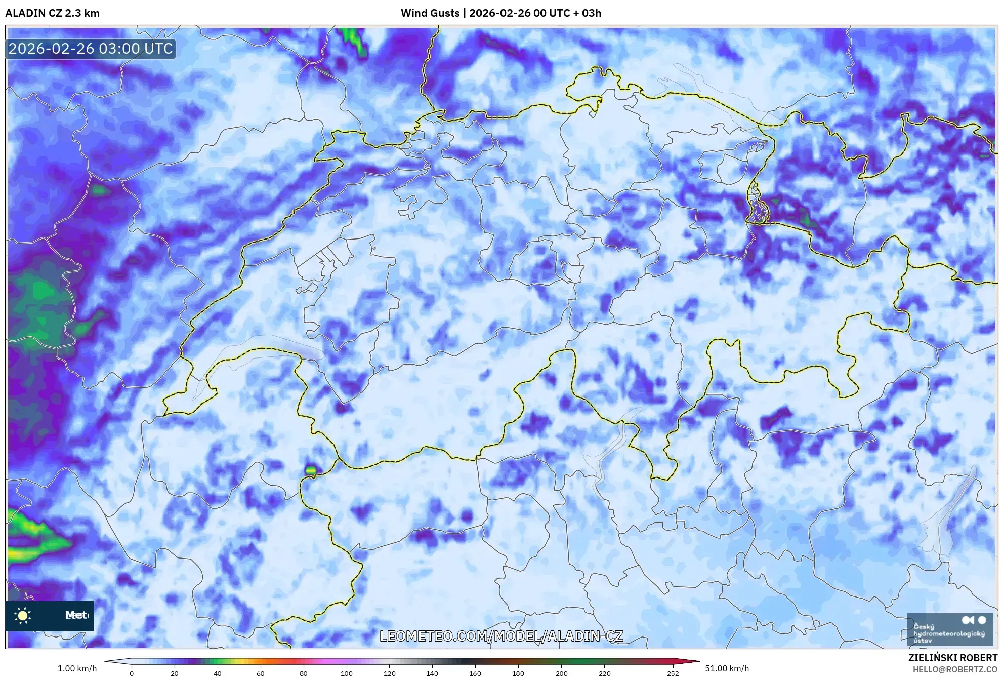 ALADIN CZ 2.3 km model - İsviçre, Rüzgâr Esintileri