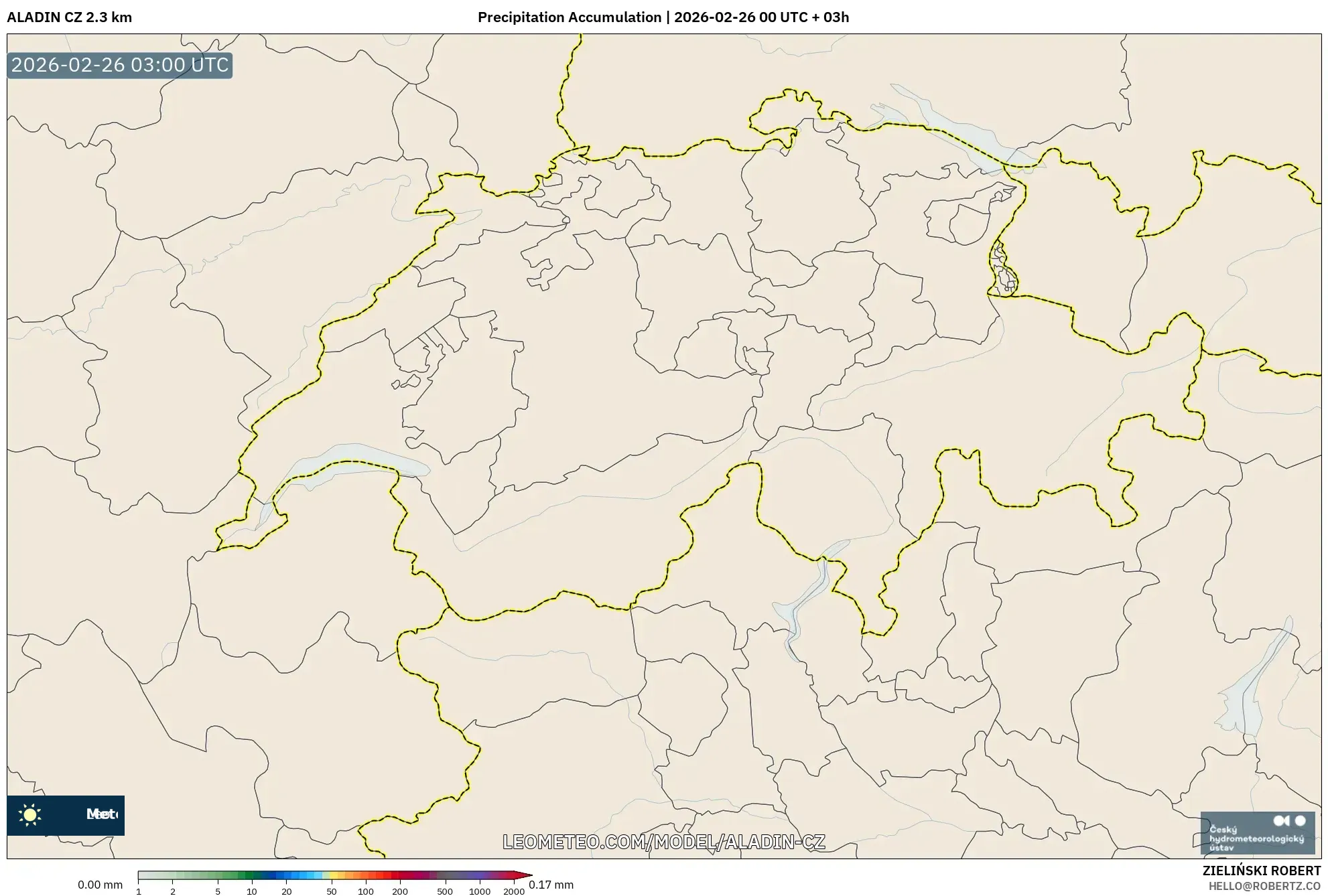 ALADIN CZ 2.3 km model - İsviçre, Yağış Birikimi