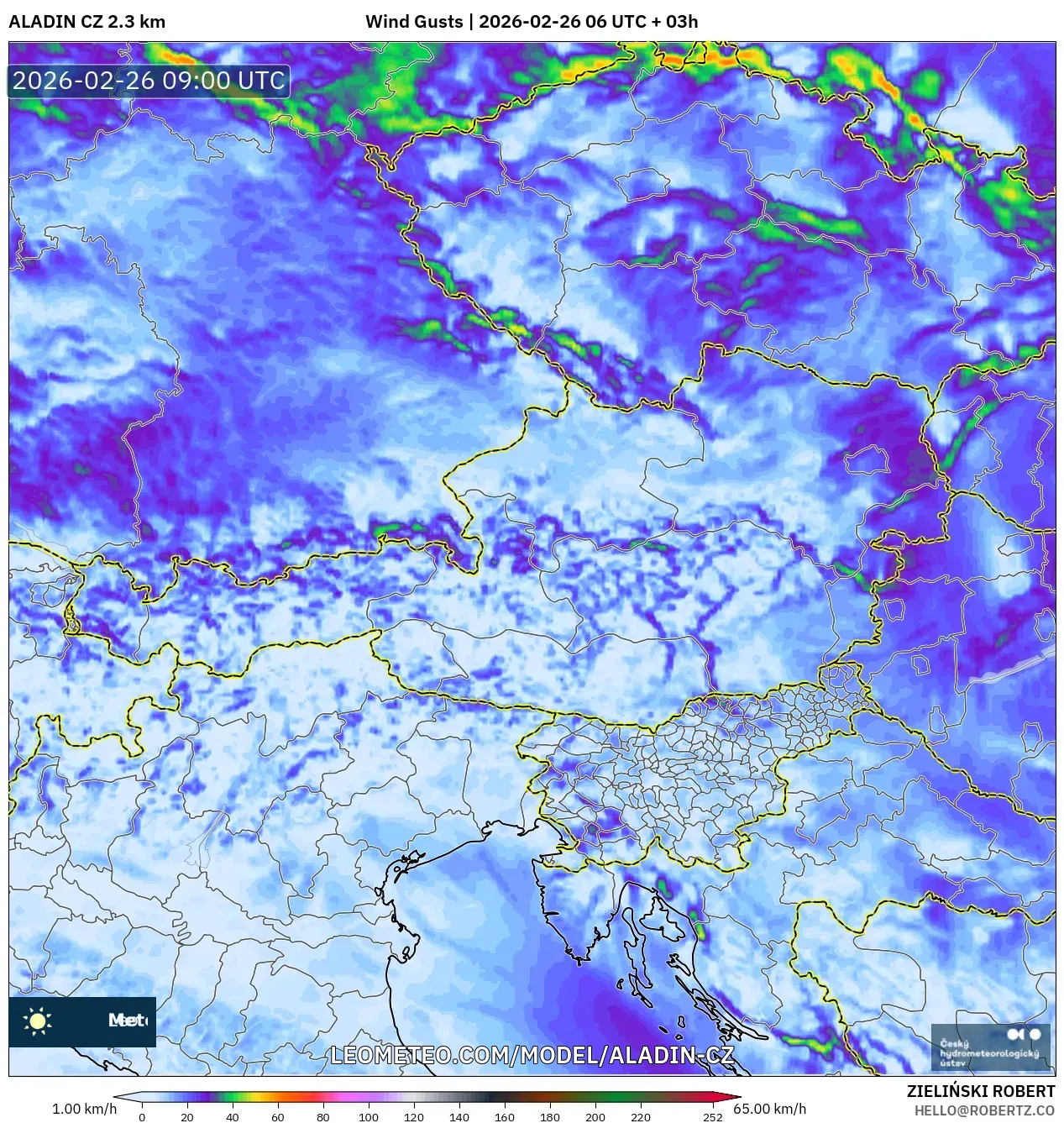 ALADIN CZ 2.3 km model - Avusturya, Rüzgâr Esintileri