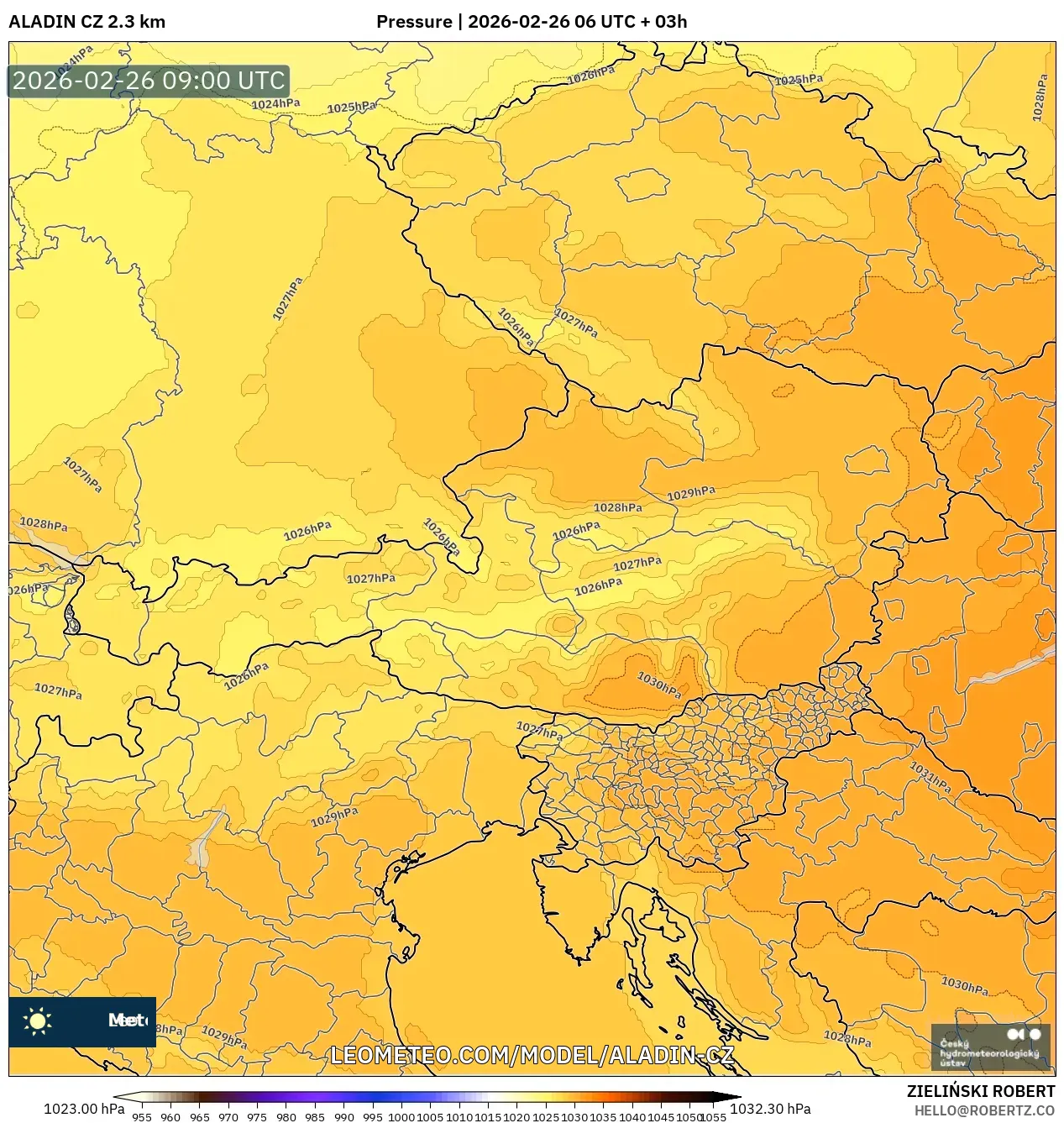 ALADIN CZ 2.3 km model - Avusturya, Basınç