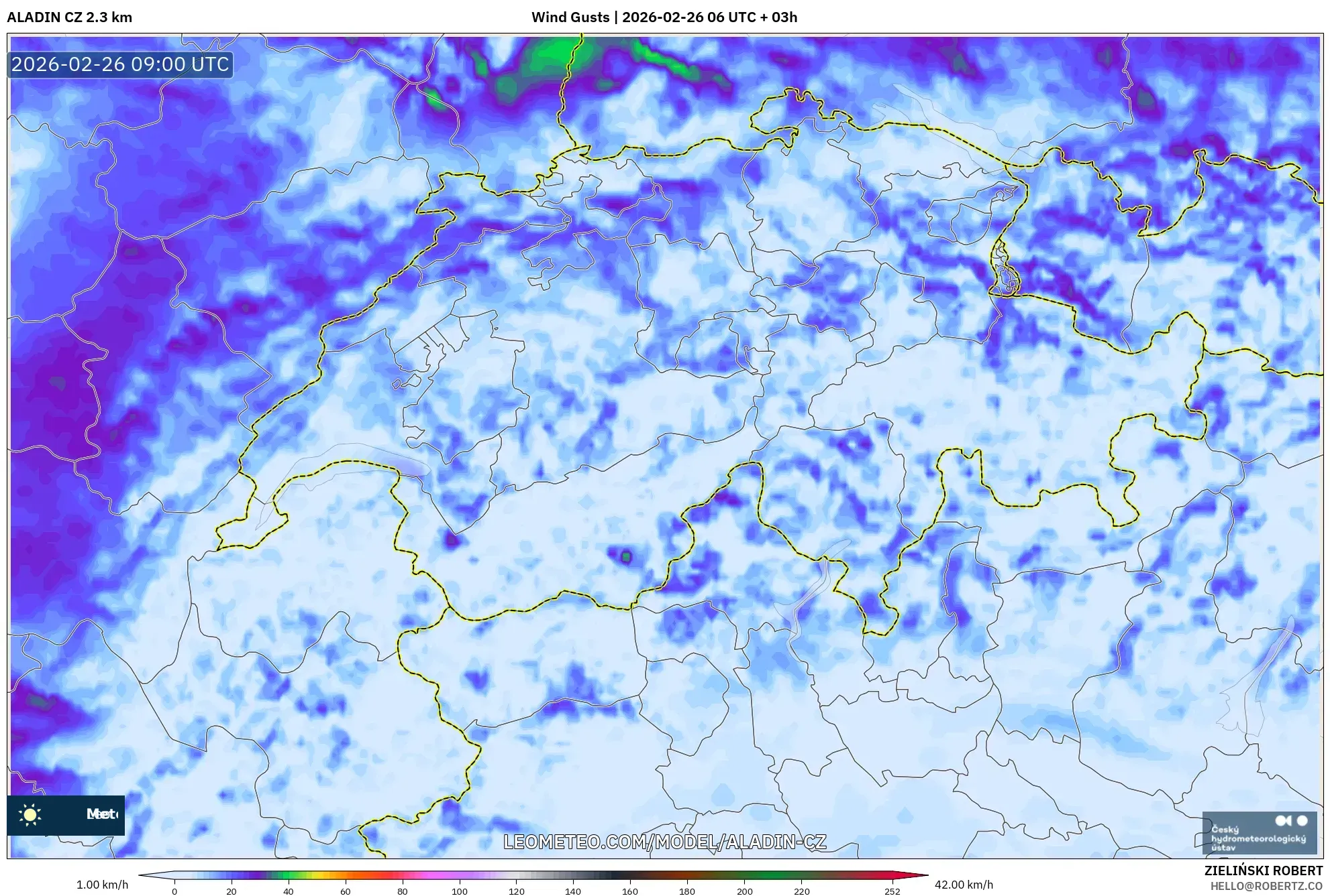 ALADIN CZ 2.3 km model - İsviçre, Rüzgâr Esintileri