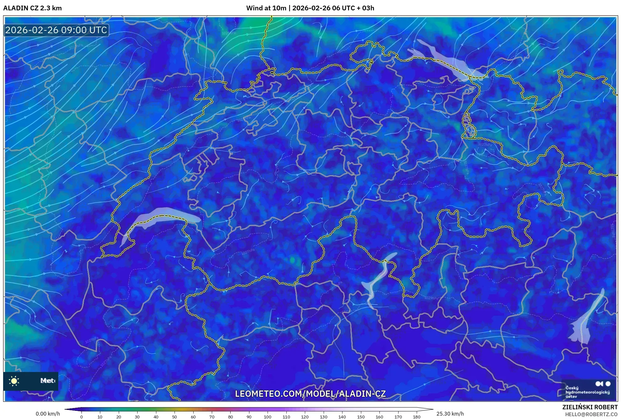ALADIN CZ 2.3 km model - İsviçre, 10 m Rüzgâr