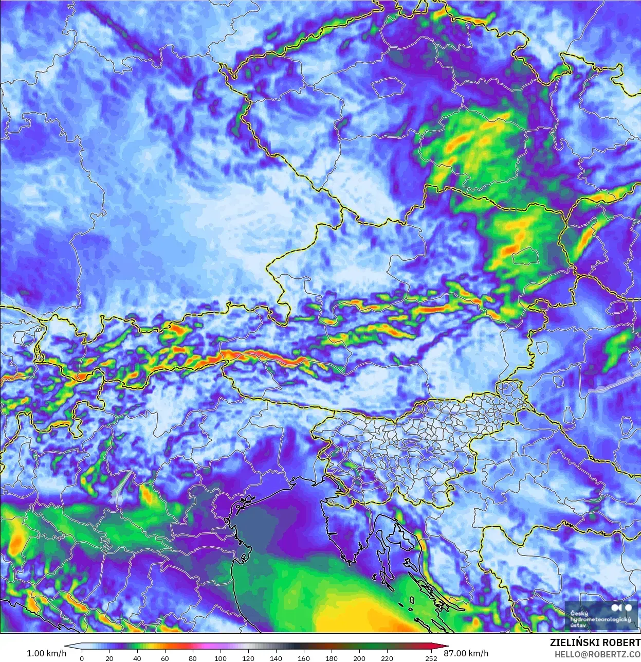 ALADIN CZ 2.3 km model - Avusturya, Rüzgâr Esintileri