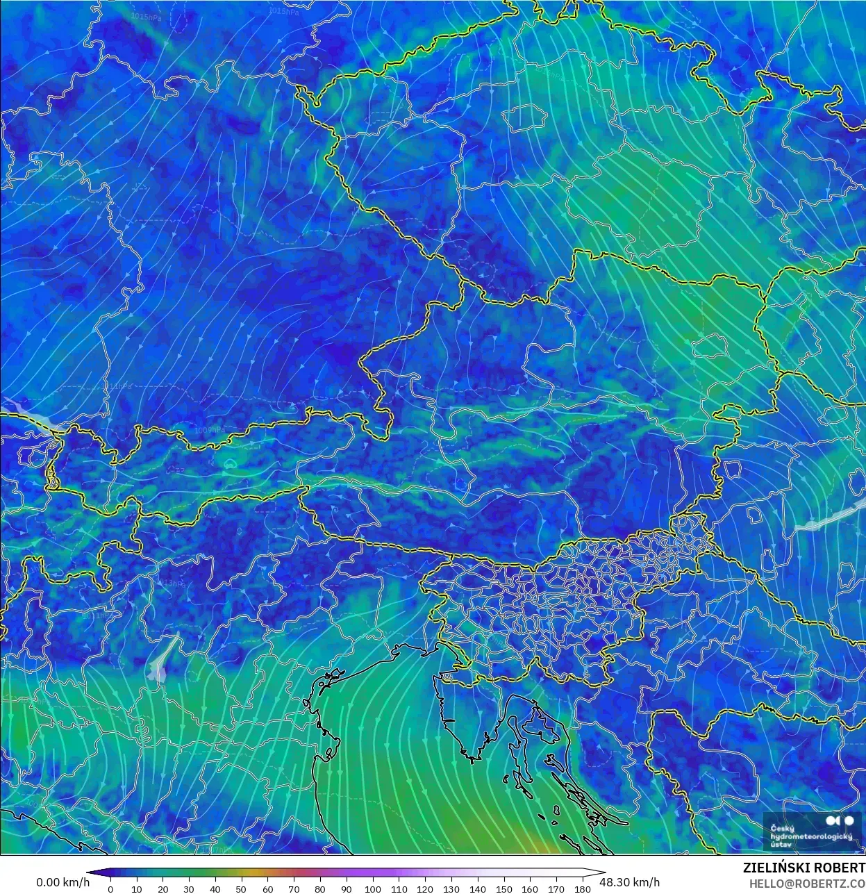 ALADIN CZ 2.3 km model - Avusturya, 10 m Rüzgâr
