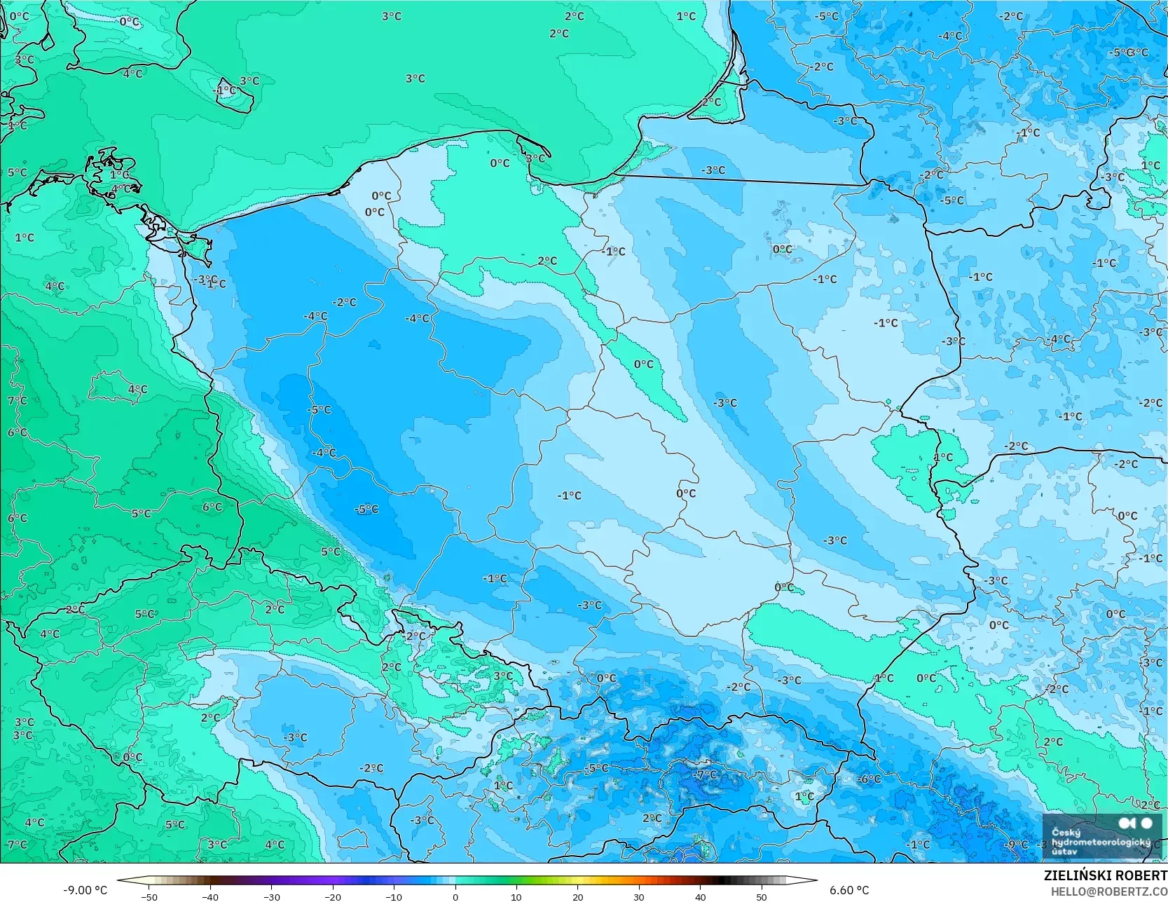 ALADIN CZ 2.3 km model - Polonya, 2 m Çiy Noktası