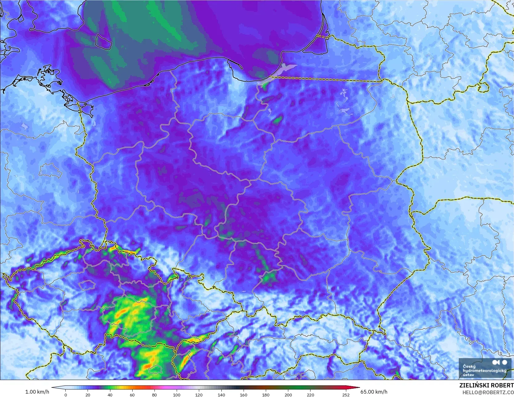 ALADIN CZ 2.3 km model - Polonya, Rüzgâr Esintileri