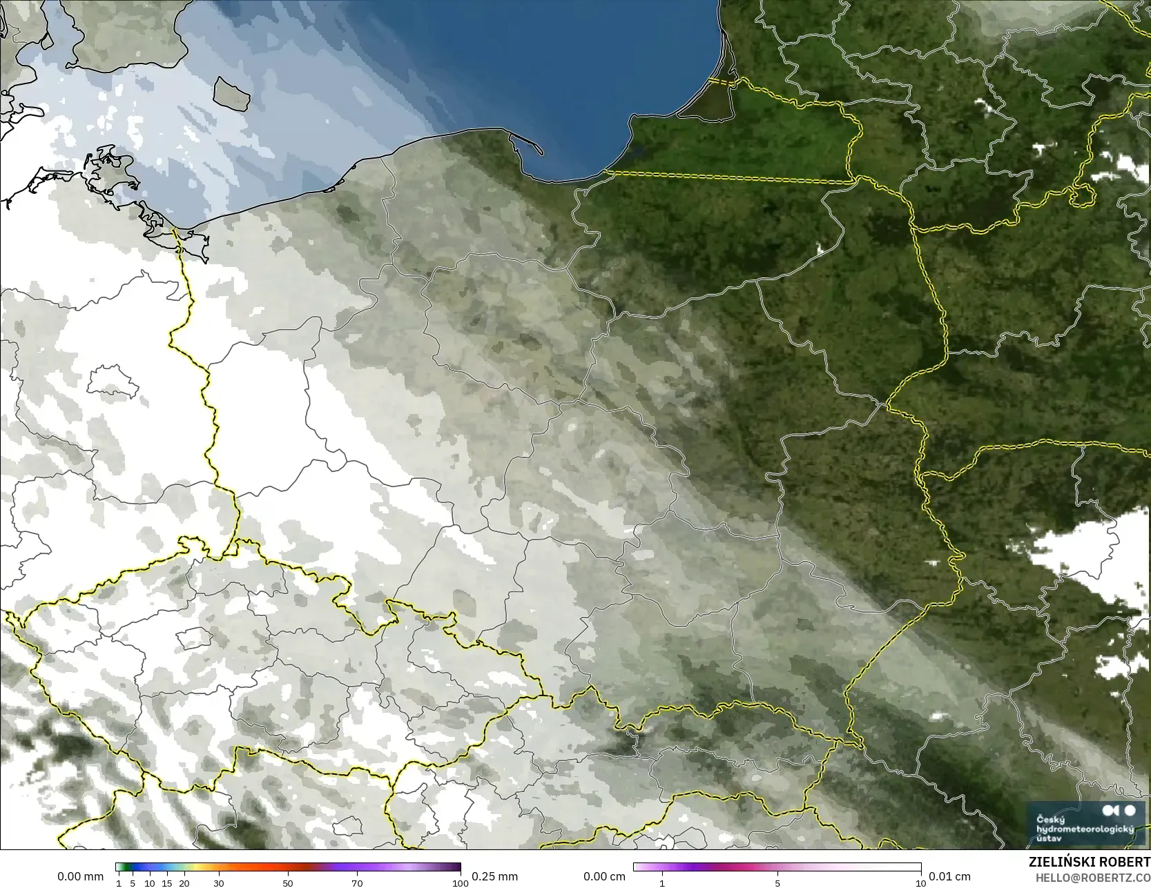 ALADIN CZ 2.3 km model - Polonya, Yağış, Bulut ve Basınç