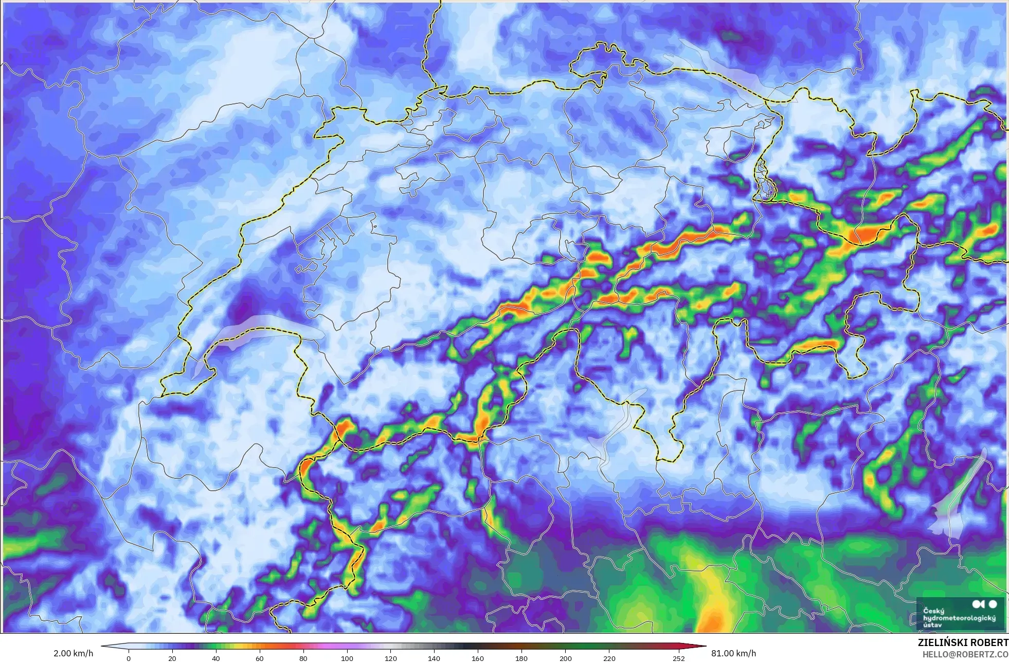 ALADIN CZ 2.3 km model - İsviçre, Rüzgâr Esintileri
