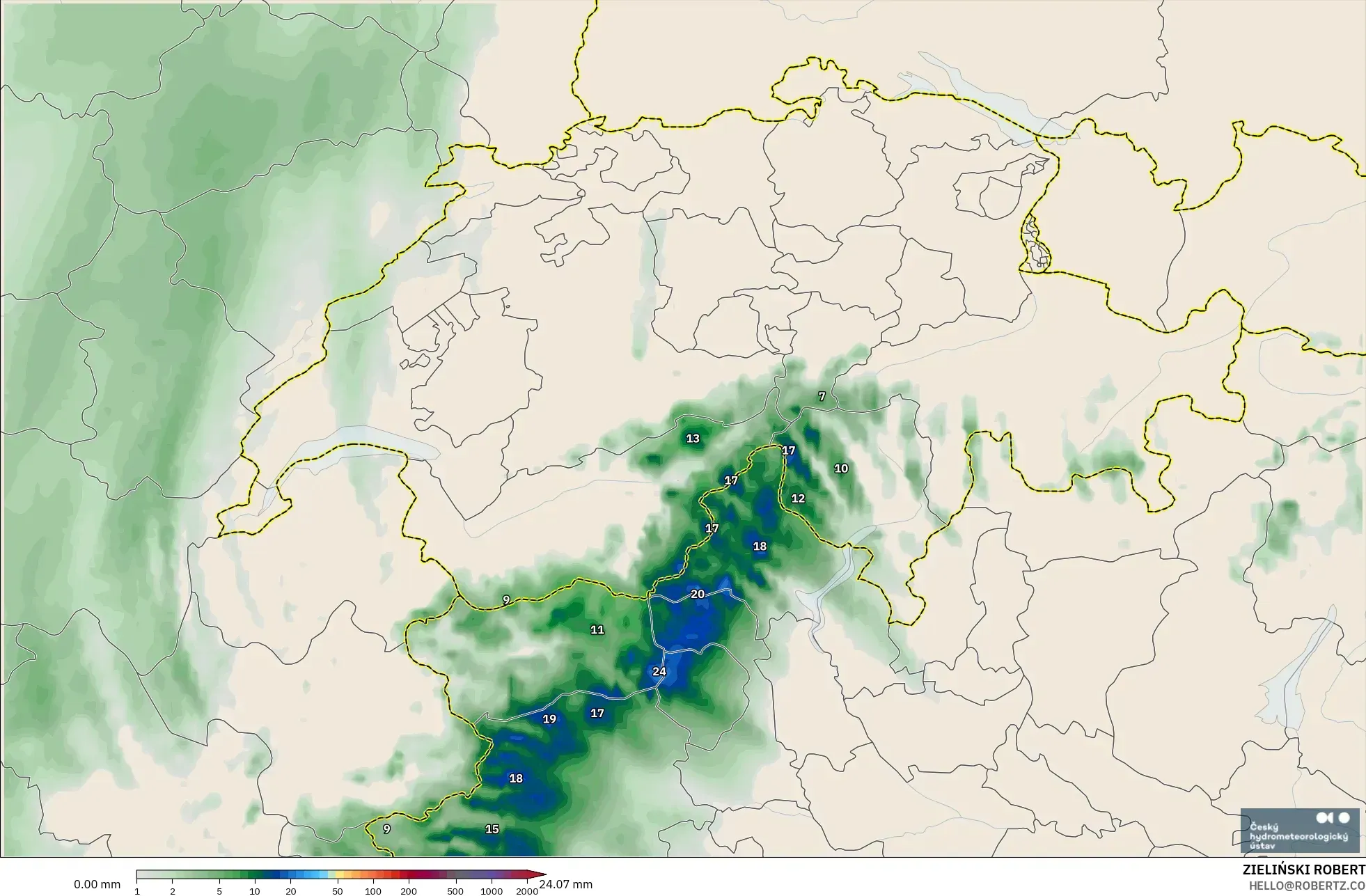 ALADIN CZ 2.3 km model - İsviçre, Yağış Birikimi