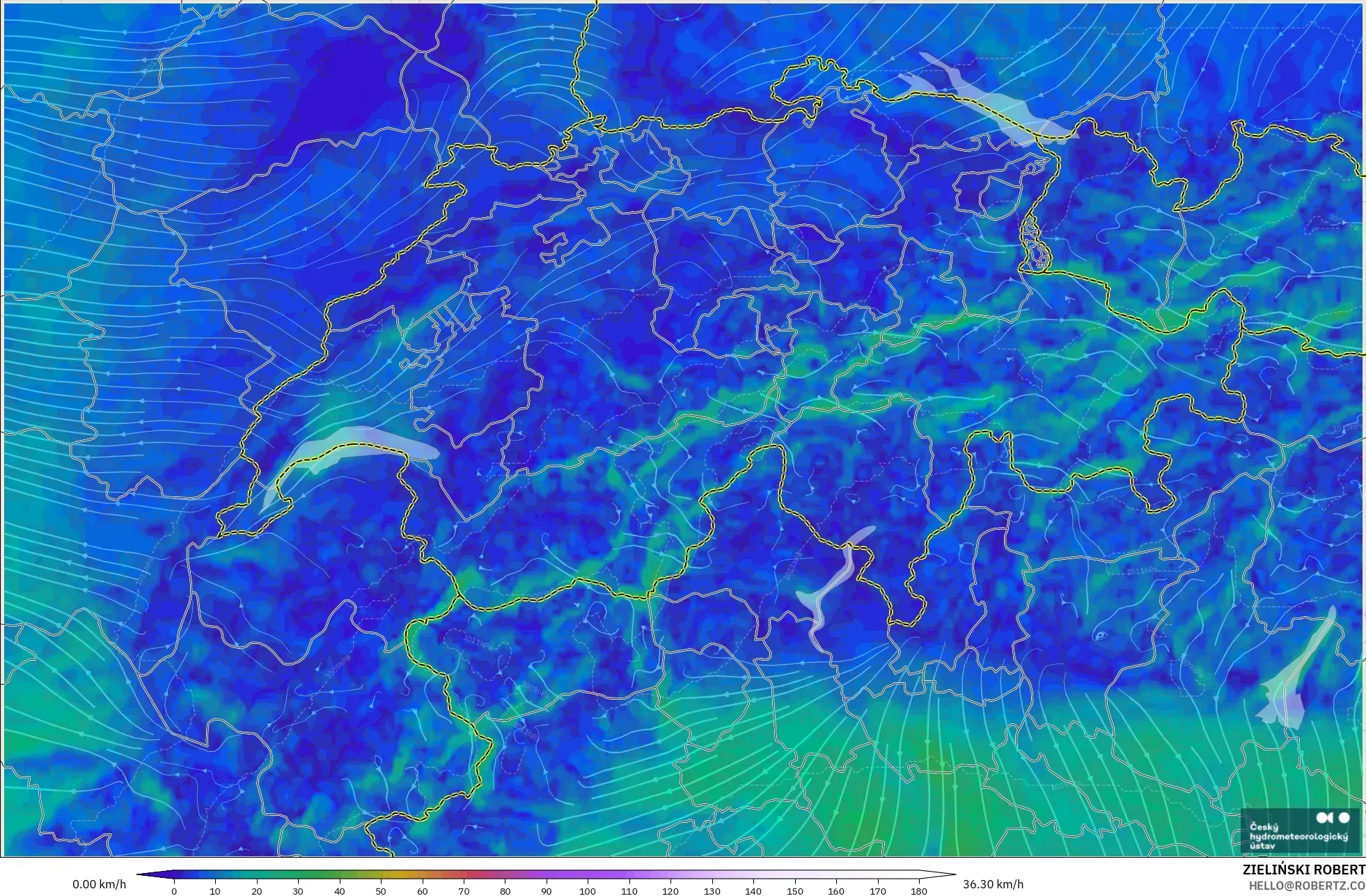 ALADIN CZ 2.3 km model - İsviçre, 10 m Rüzgâr