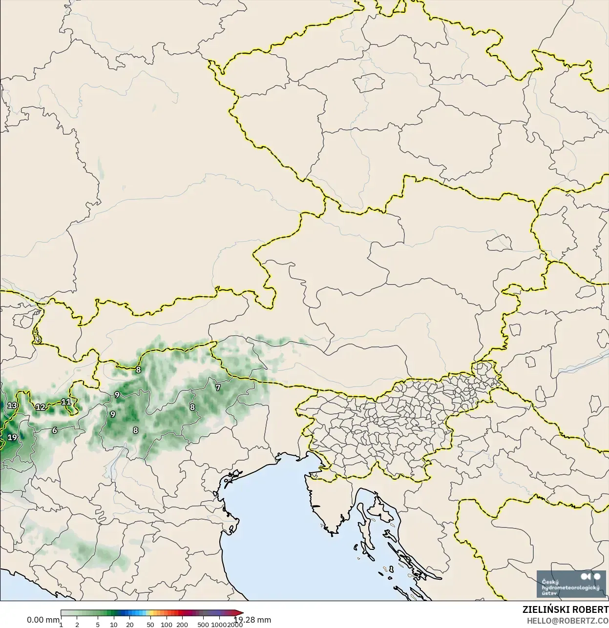 ALADIN CZ 2.3 km model - Avusturya, Yağış Birikimi