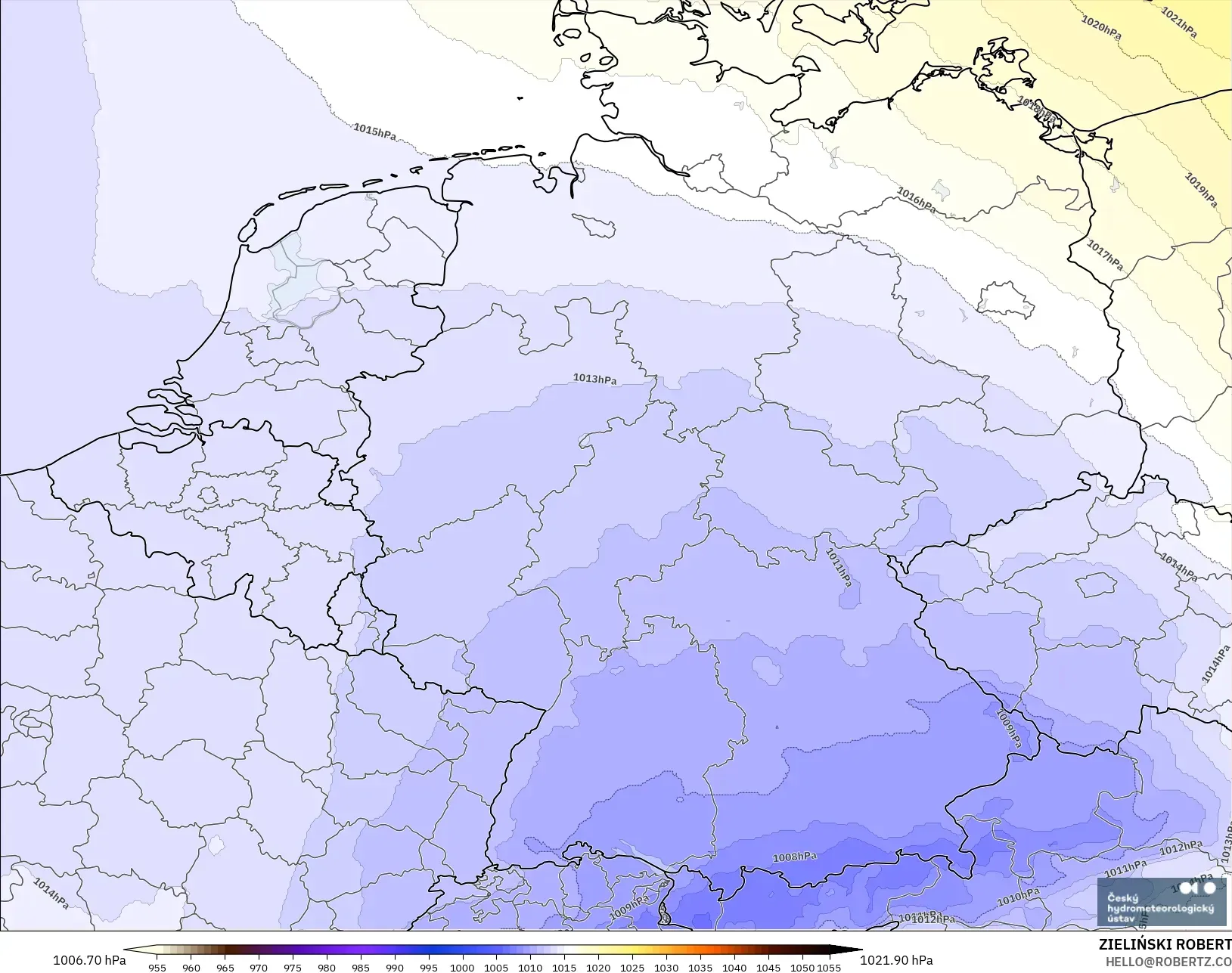 ALADIN CZ 2.3 km model - Almanya, Basınç