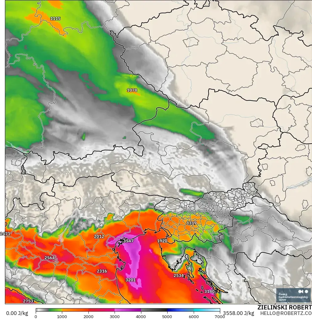 ALADIN CZ 2.3 km model - Avusturya, CAPE