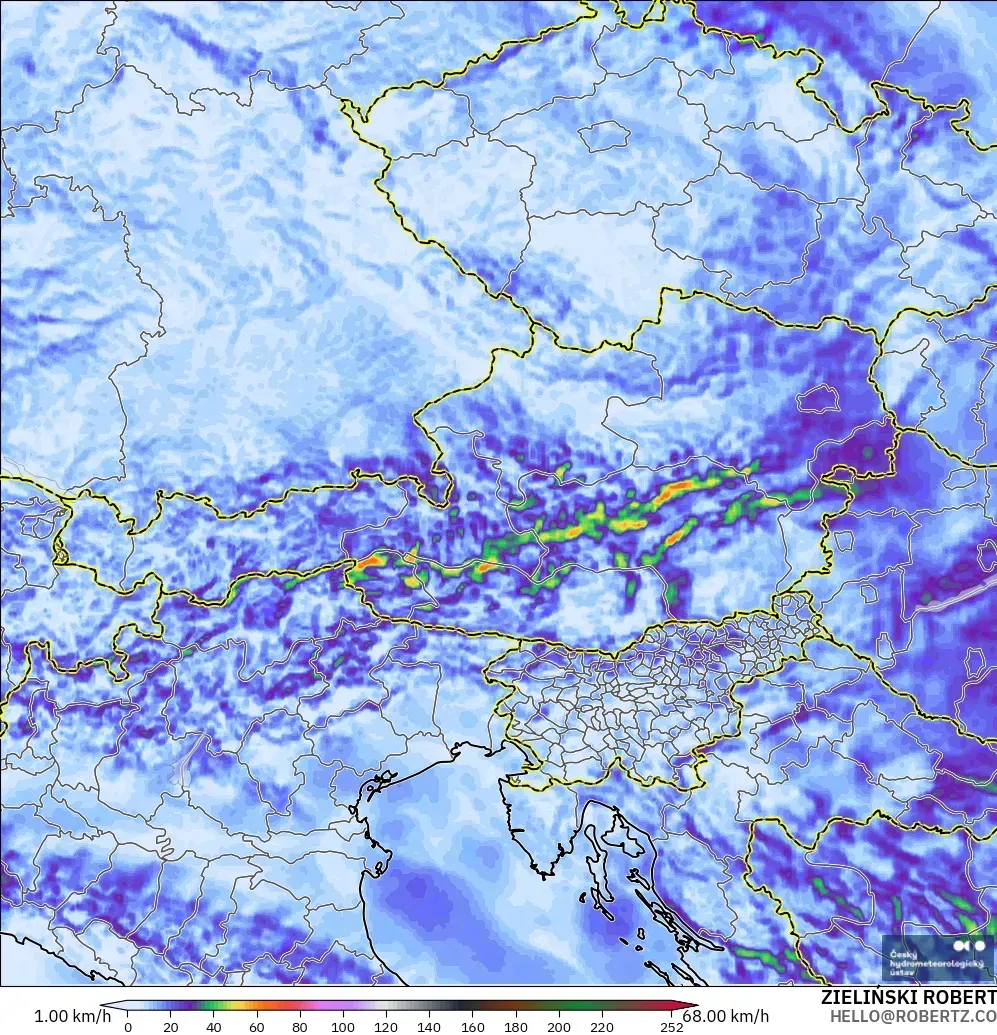 ALADIN CZ 2.3 km model - Avusturya, Rüzgâr Esintileri