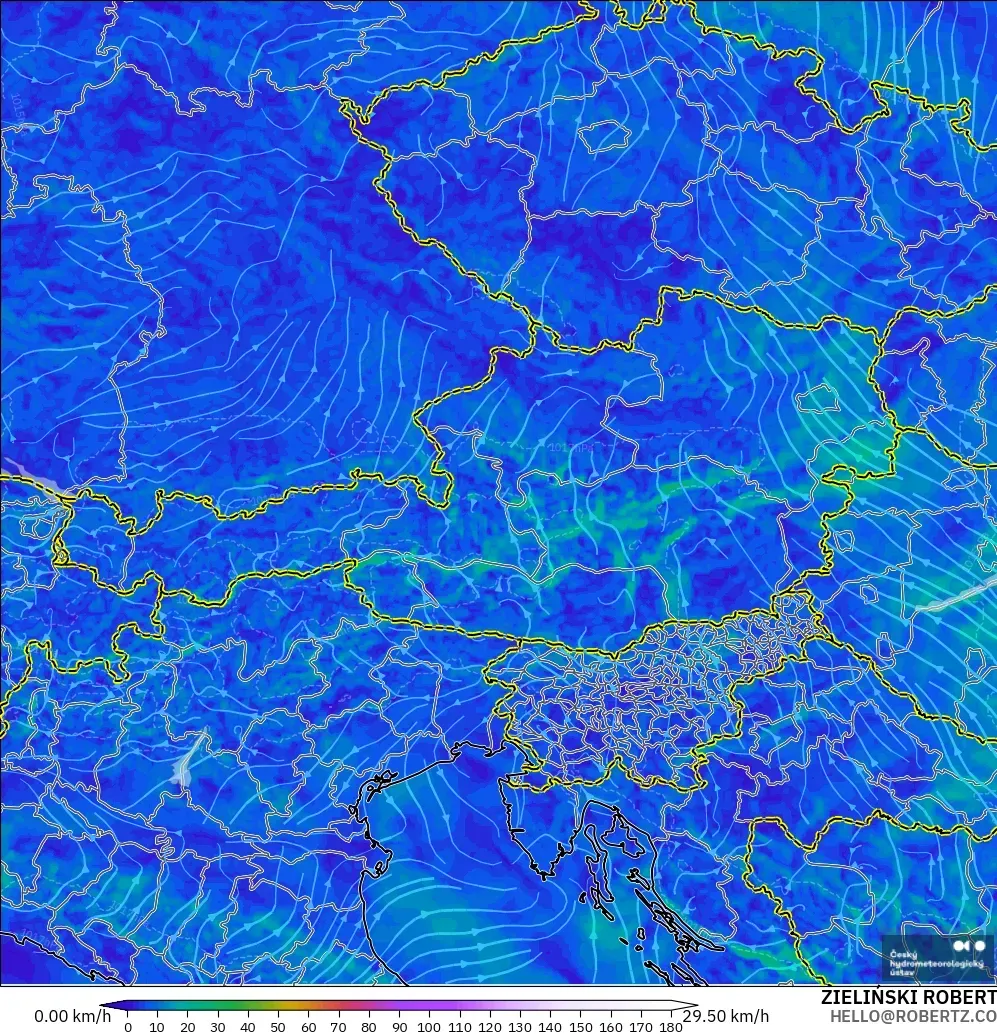 ALADIN CZ 2.3 km model - Avusturya, 10 m Rüzgâr