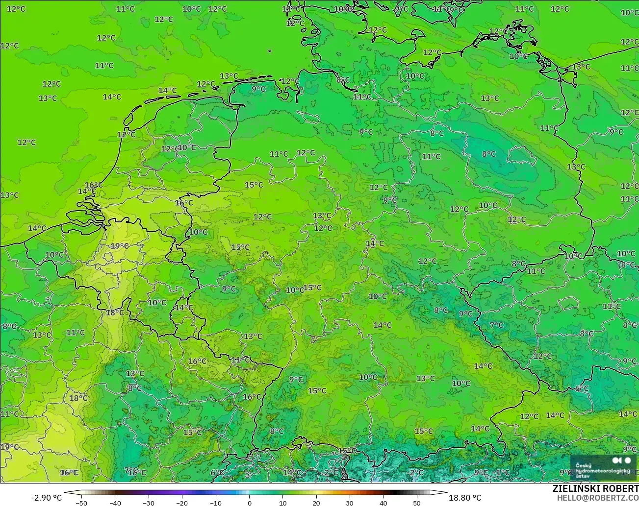 ALADIN CZ 2.3 km model - Almanya, 2 m Çiy Noktası