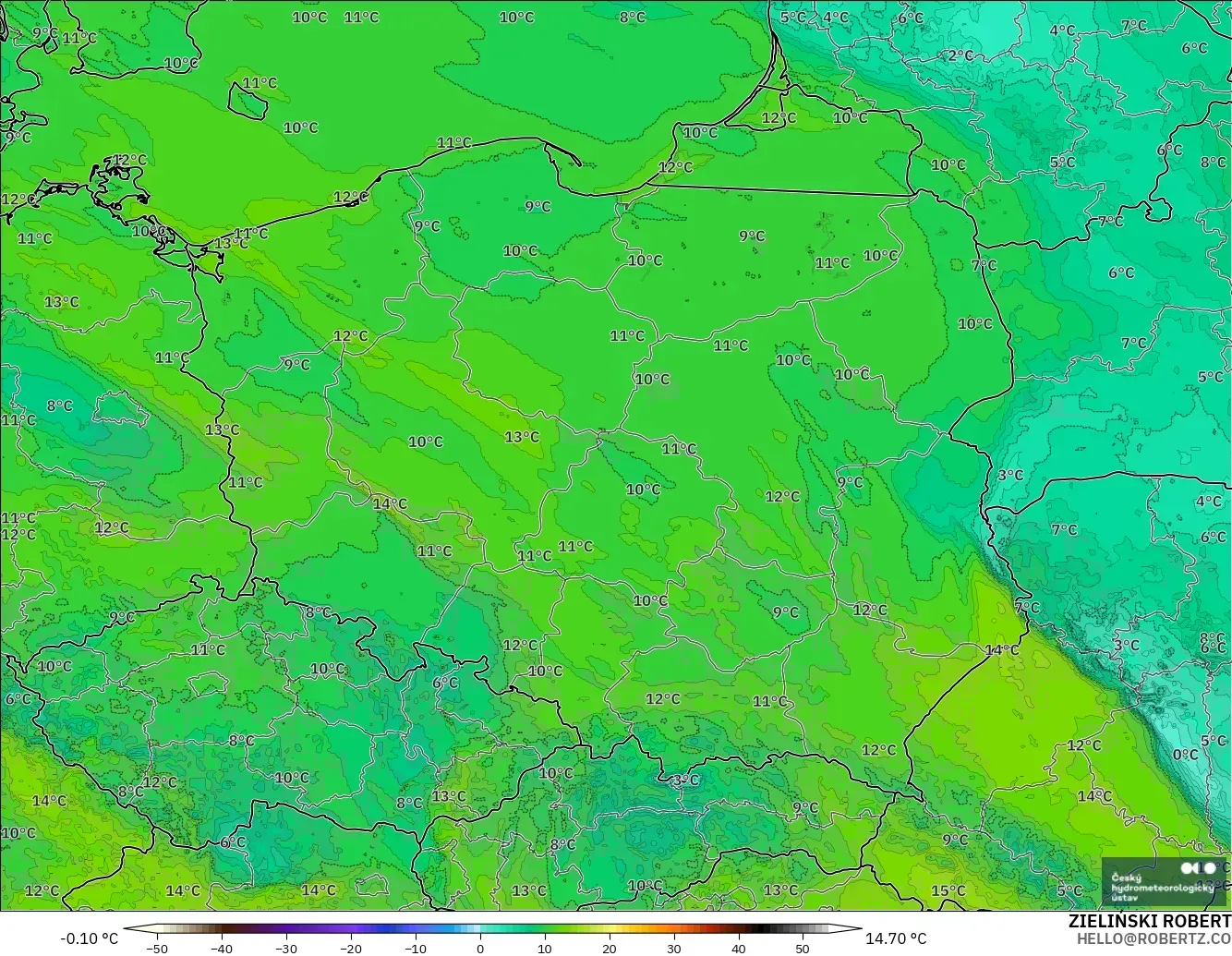 ALADIN CZ 2.3 km model - Polonya, 2 m Çiy Noktası