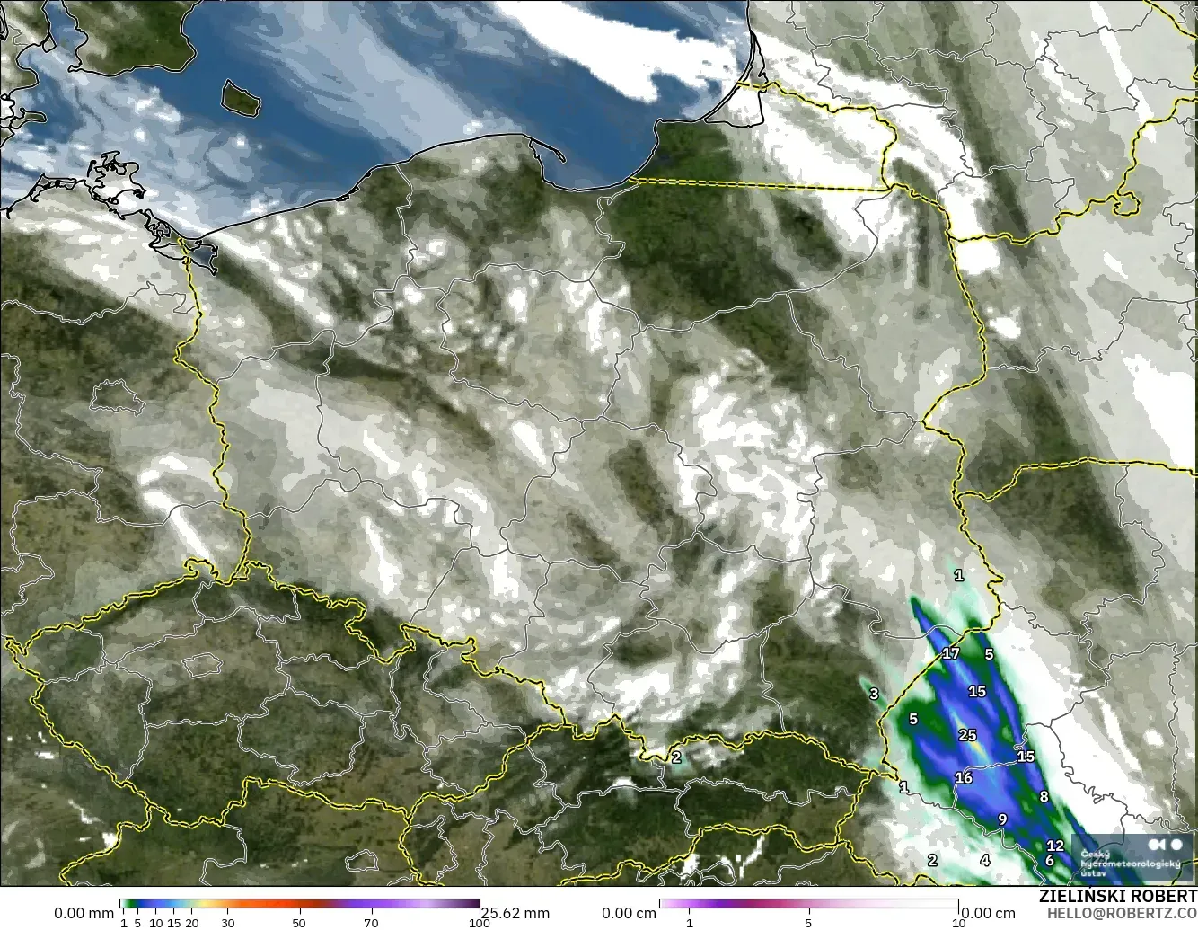 ALADIN CZ 2.3 km model - Polonya, Yağış, Bulut ve Basınç