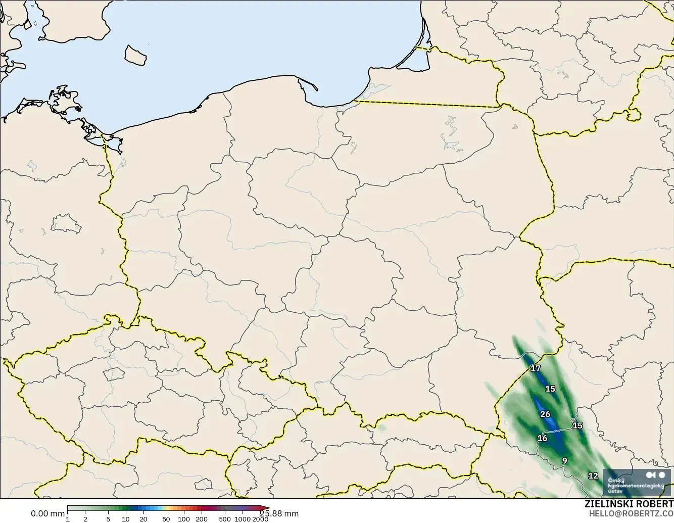 ALADIN CZ 2.3 km model - Polonya, Yağış Birikimi