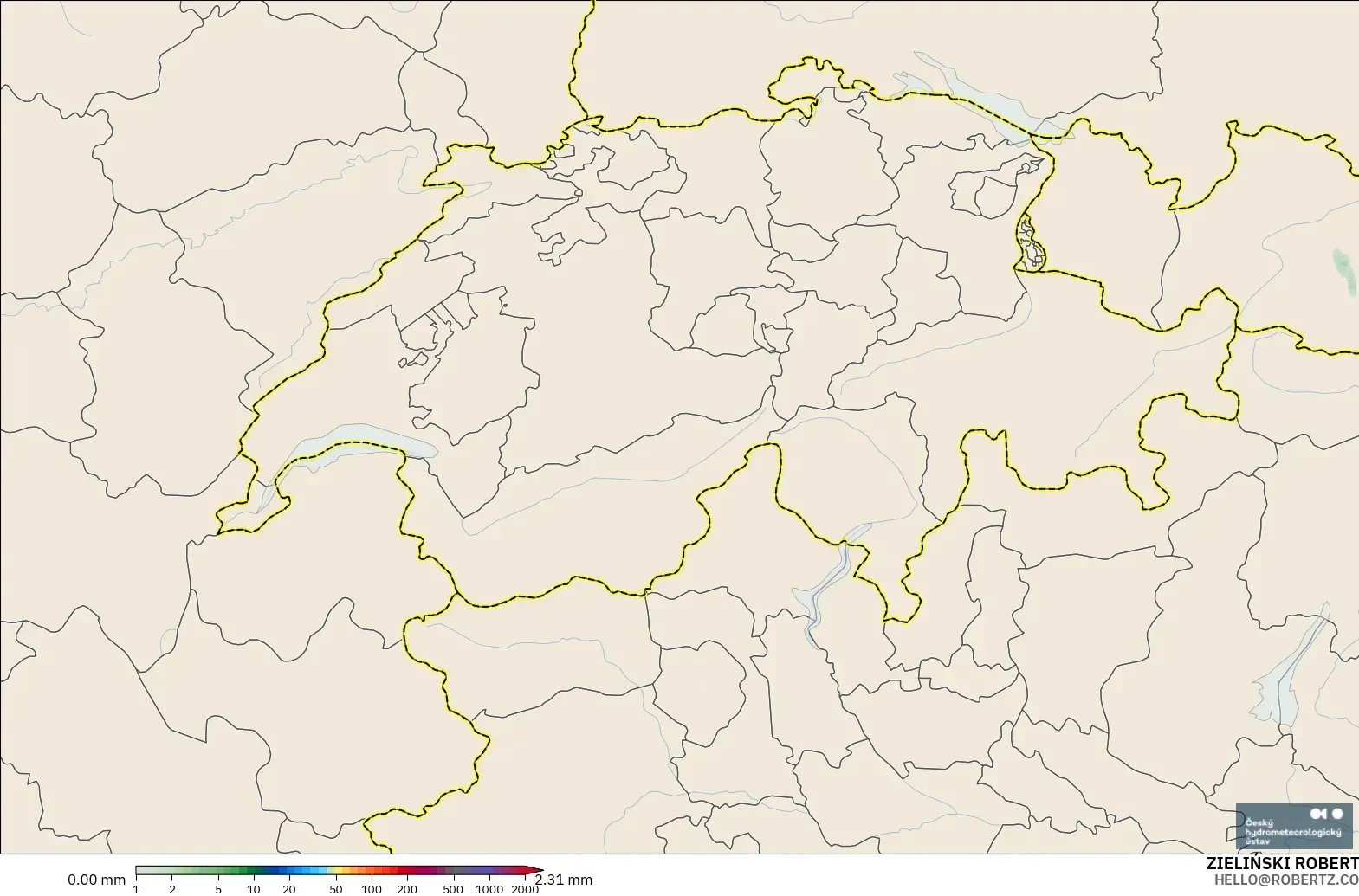 ALADIN CZ 2.3 km model - İsviçre, Yağış Birikimi
