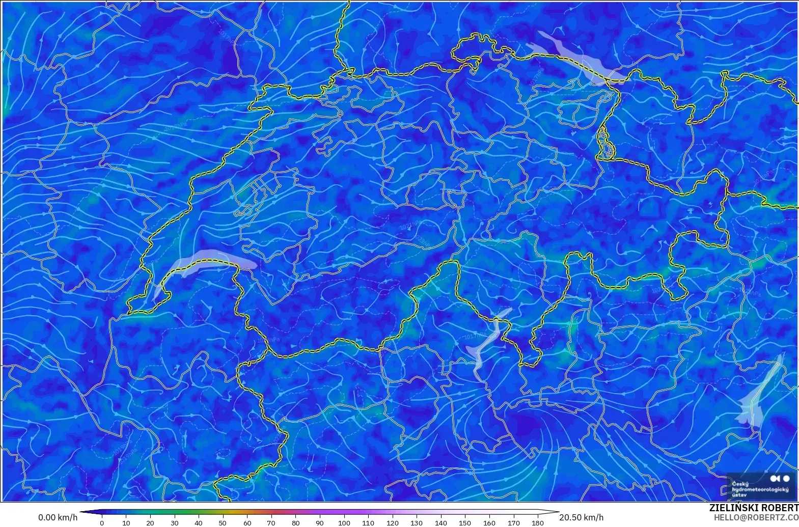 ALADIN CZ 2.3 km model - İsviçre, 10 m Rüzgâr