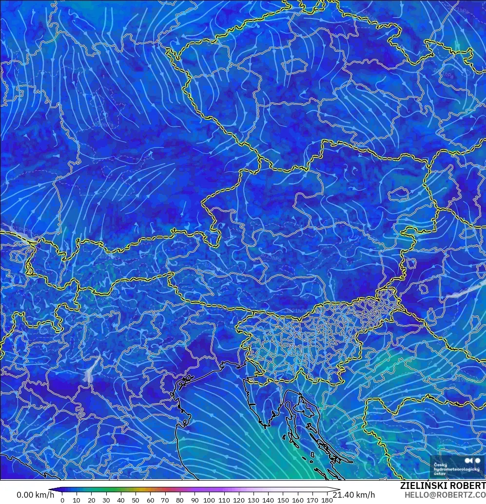 ALADIN CZ 2.3 km model - Avusturya, 10 m Rüzgâr