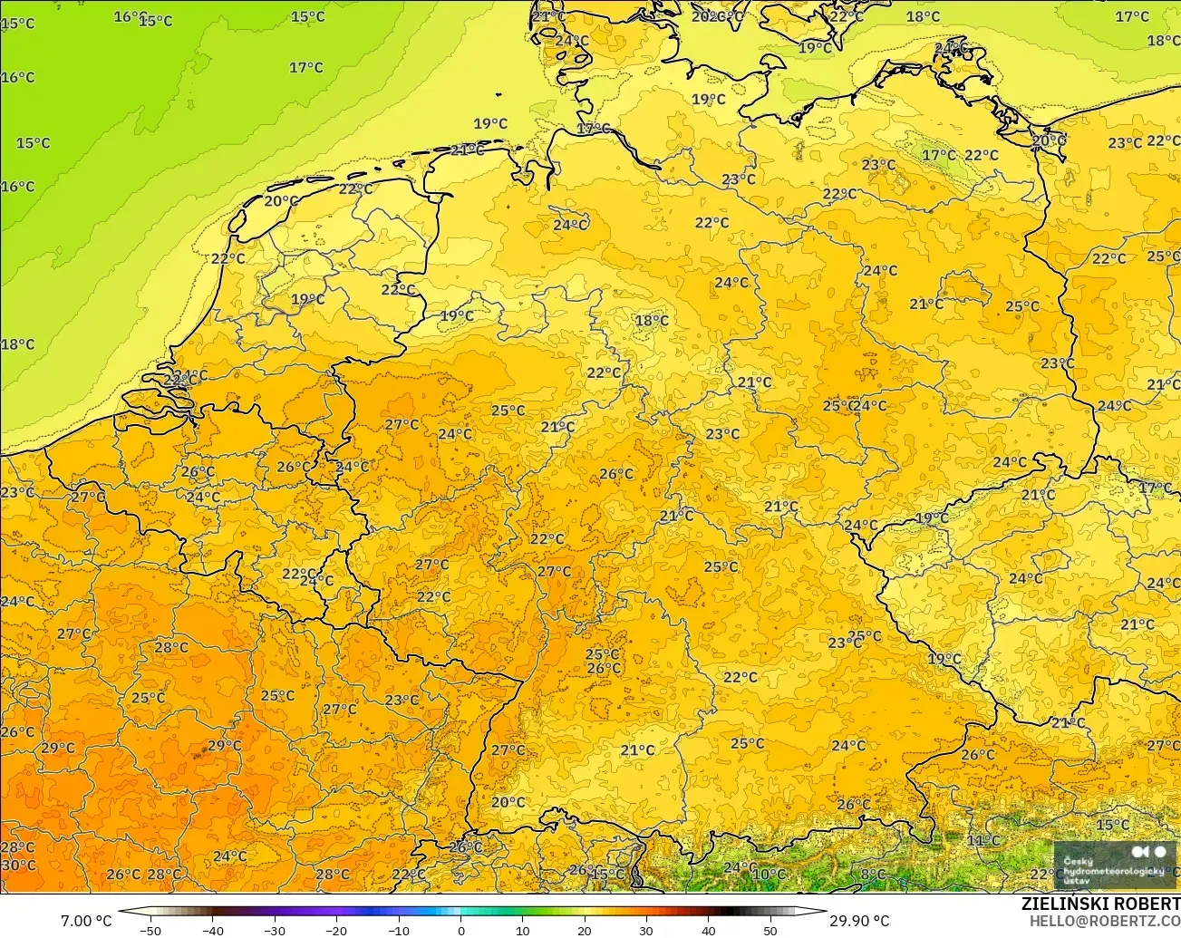 ALADIN CZ 2.3 km model - Almanya, 2 m Sıcaklık