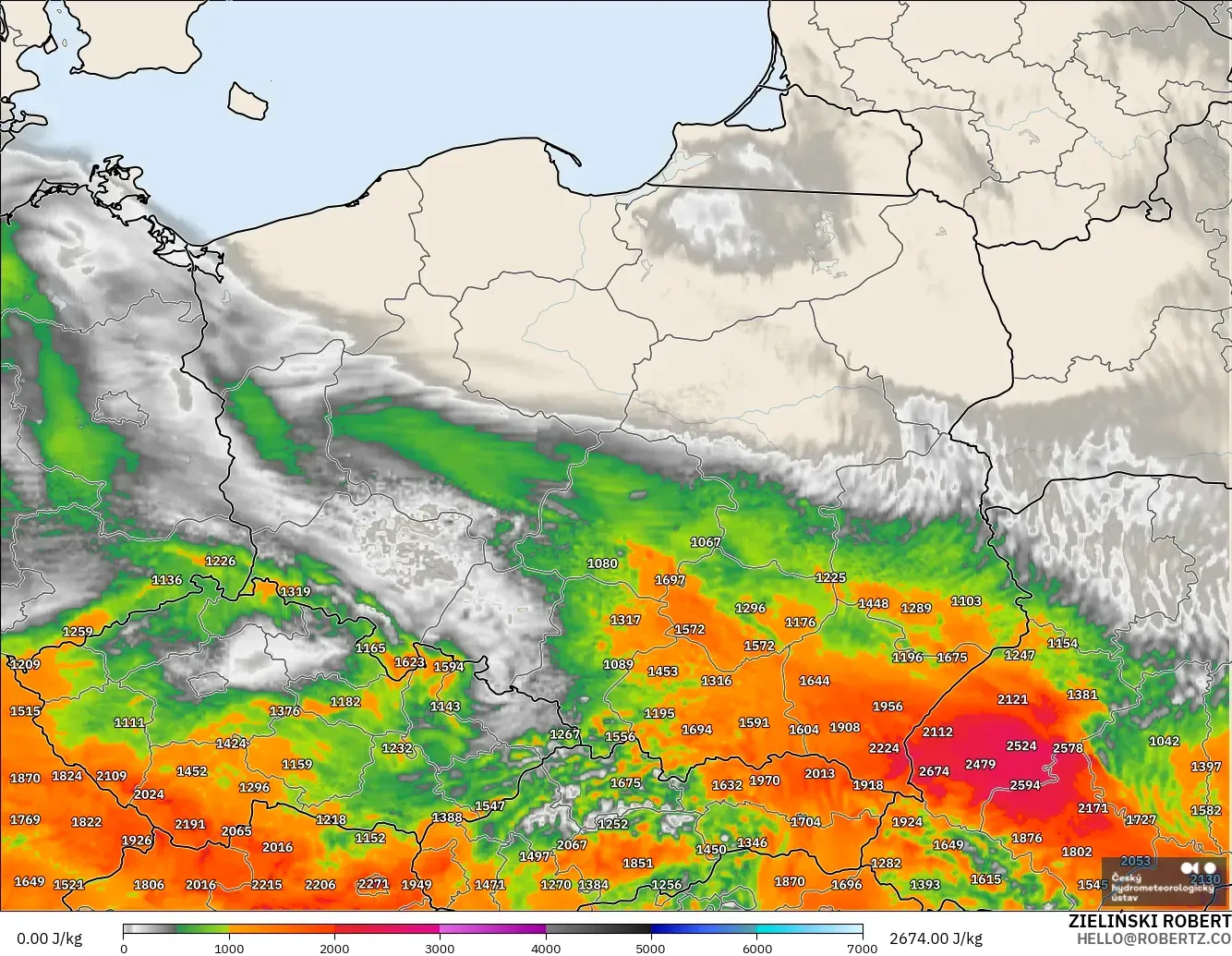 ALADIN CZ 2.3 km model - Polonya, CAPE