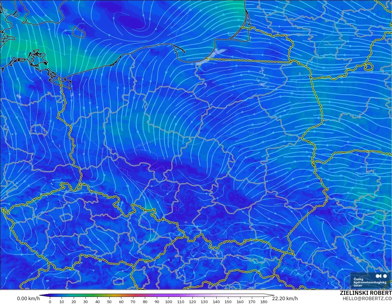 ALADIN CZ 2.3 km model - Polonya, 10 m Rüzgâr
