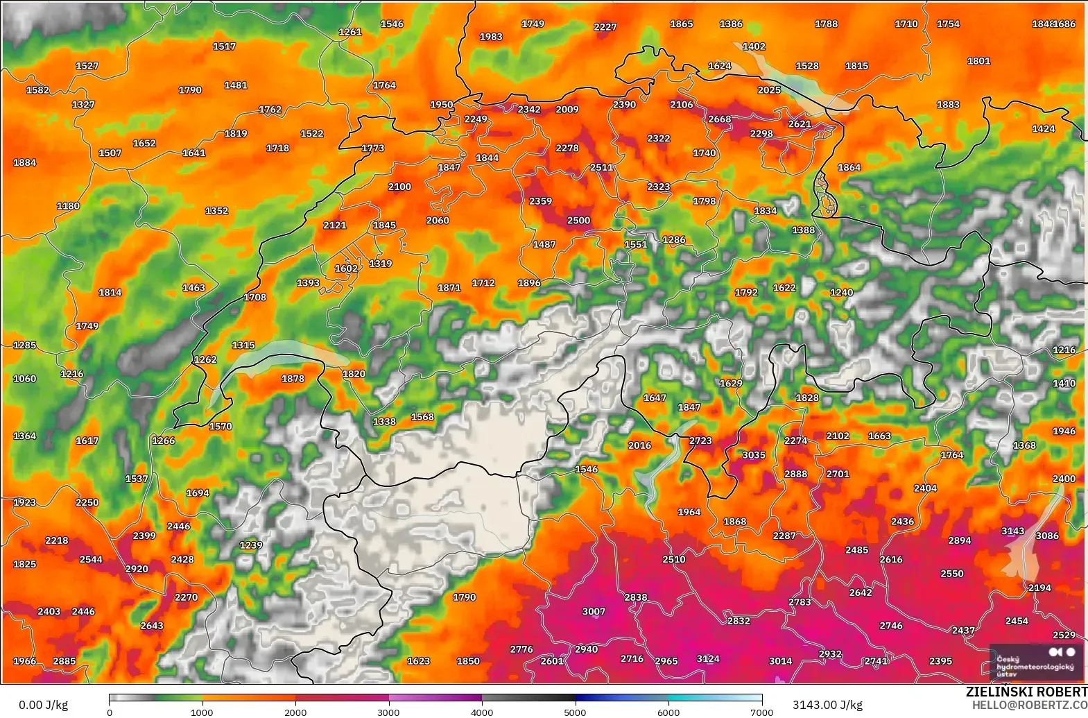 ALADIN CZ 2.3 km model - İsviçre, CAPE