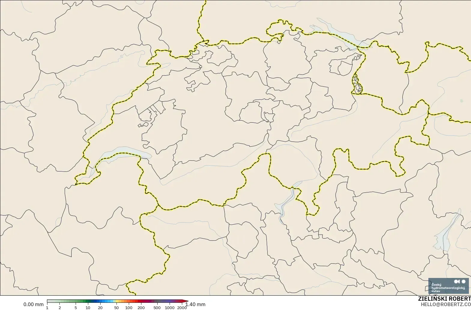 ALADIN CZ 2.3 km model - İsviçre, Yağış Birikimi