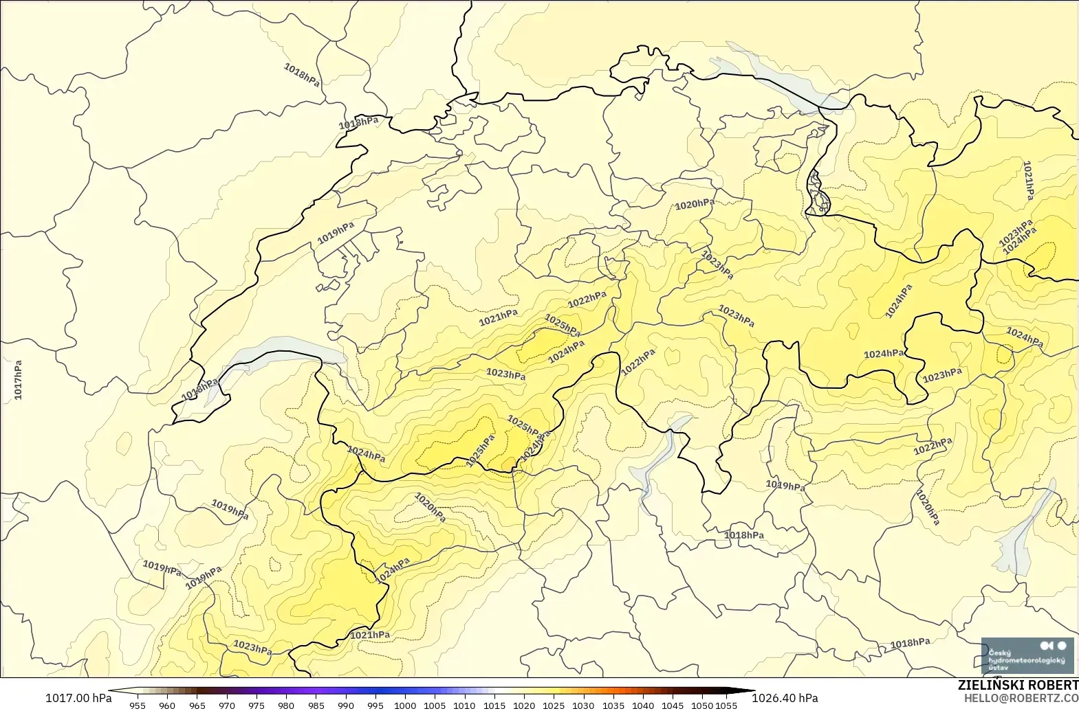 ALADIN CZ 2.3 km model - İsviçre, Basınç