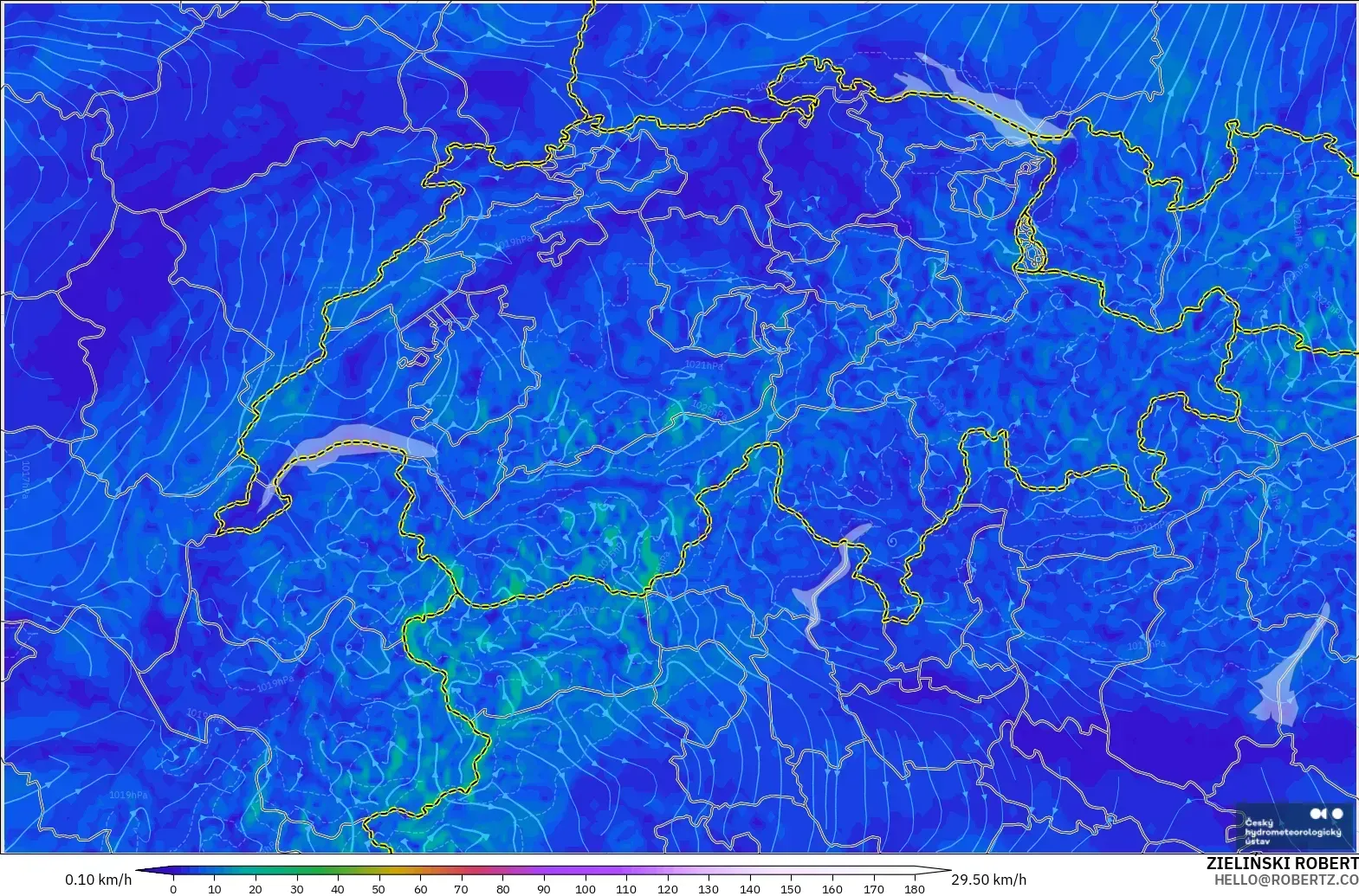 ALADIN CZ 2.3 km model - İsviçre, 10 m Rüzgâr
