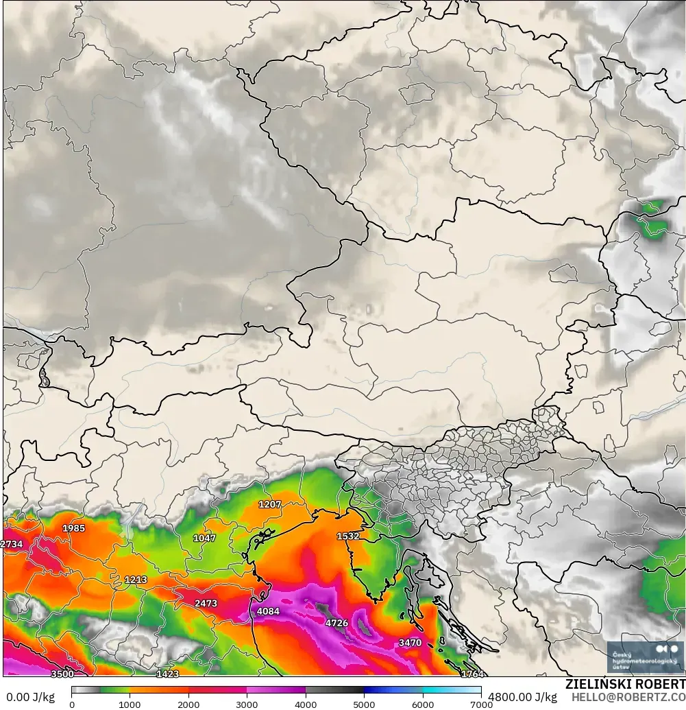 ALADIN CZ 2.3 km model - Avusturya, CAPE