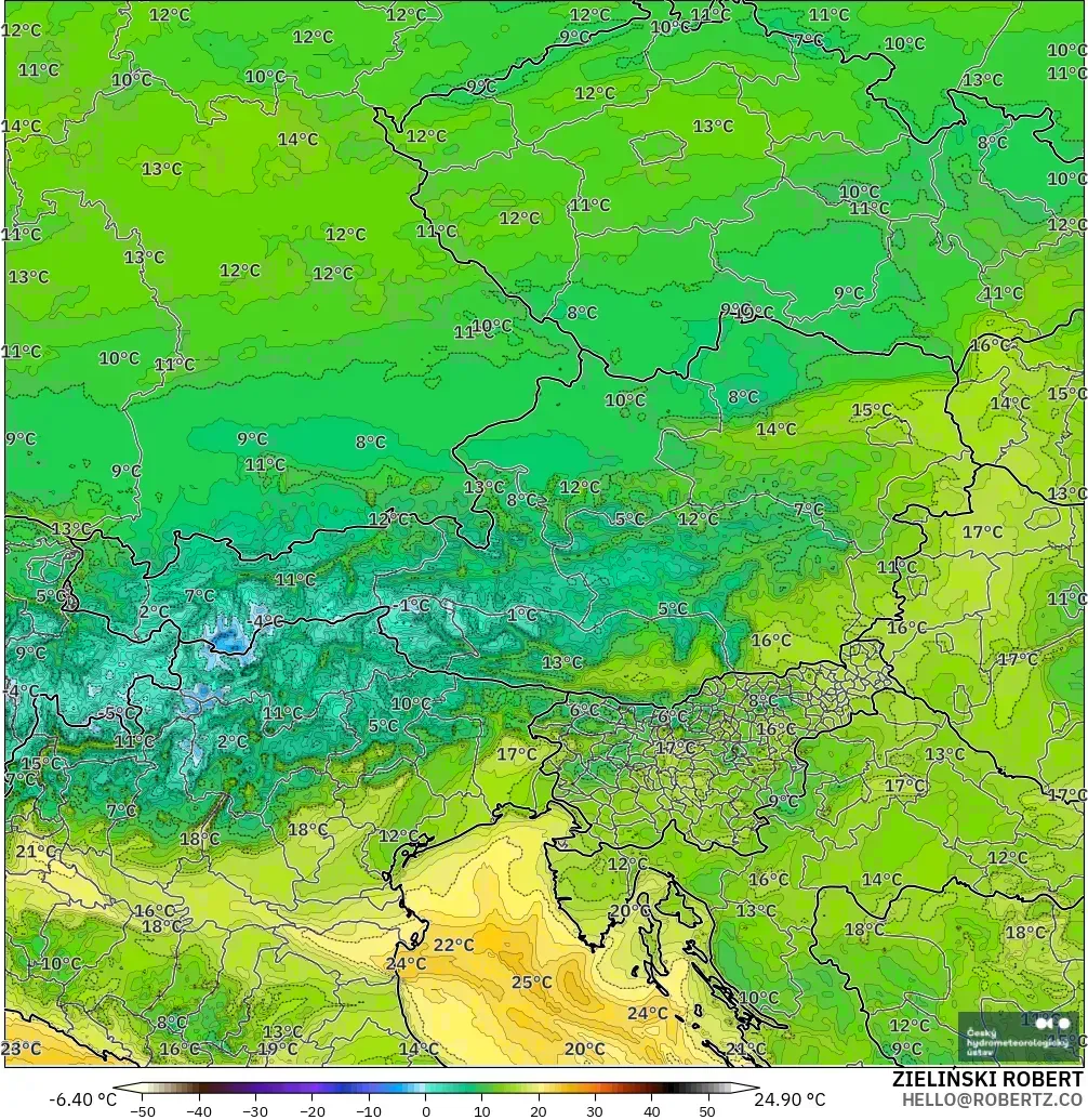 ALADIN CZ 2.3 km model - Avusturya, 2 m Çiy Noktası