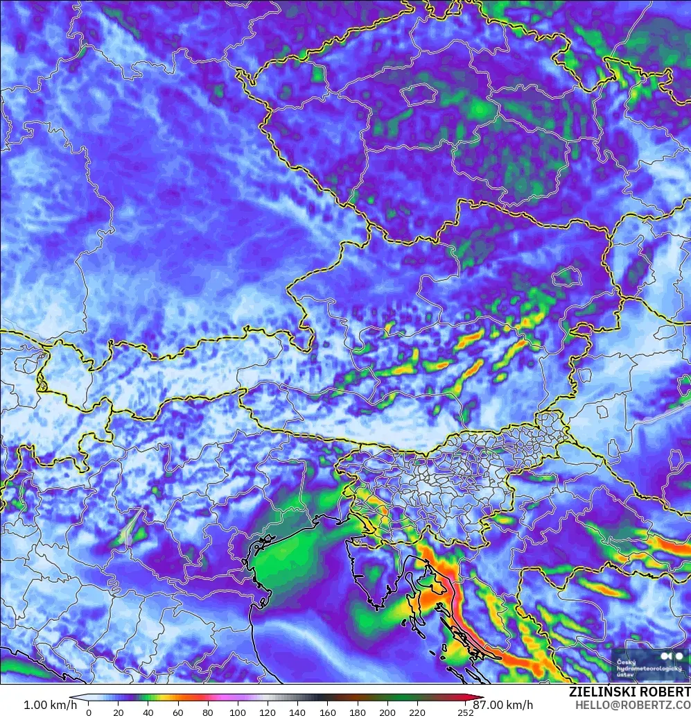 ALADIN CZ 2.3 km model - Avusturya, Rüzgâr Esintileri