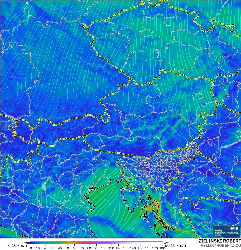 ALADIN CZ 2.3 km model - Avusturya, 10 m Rüzgâr