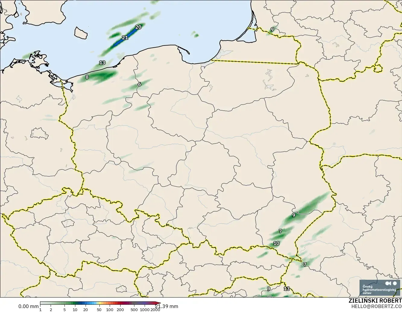 ALADIN CZ 2.3 km model - Polonya, Yağış Birikimi
